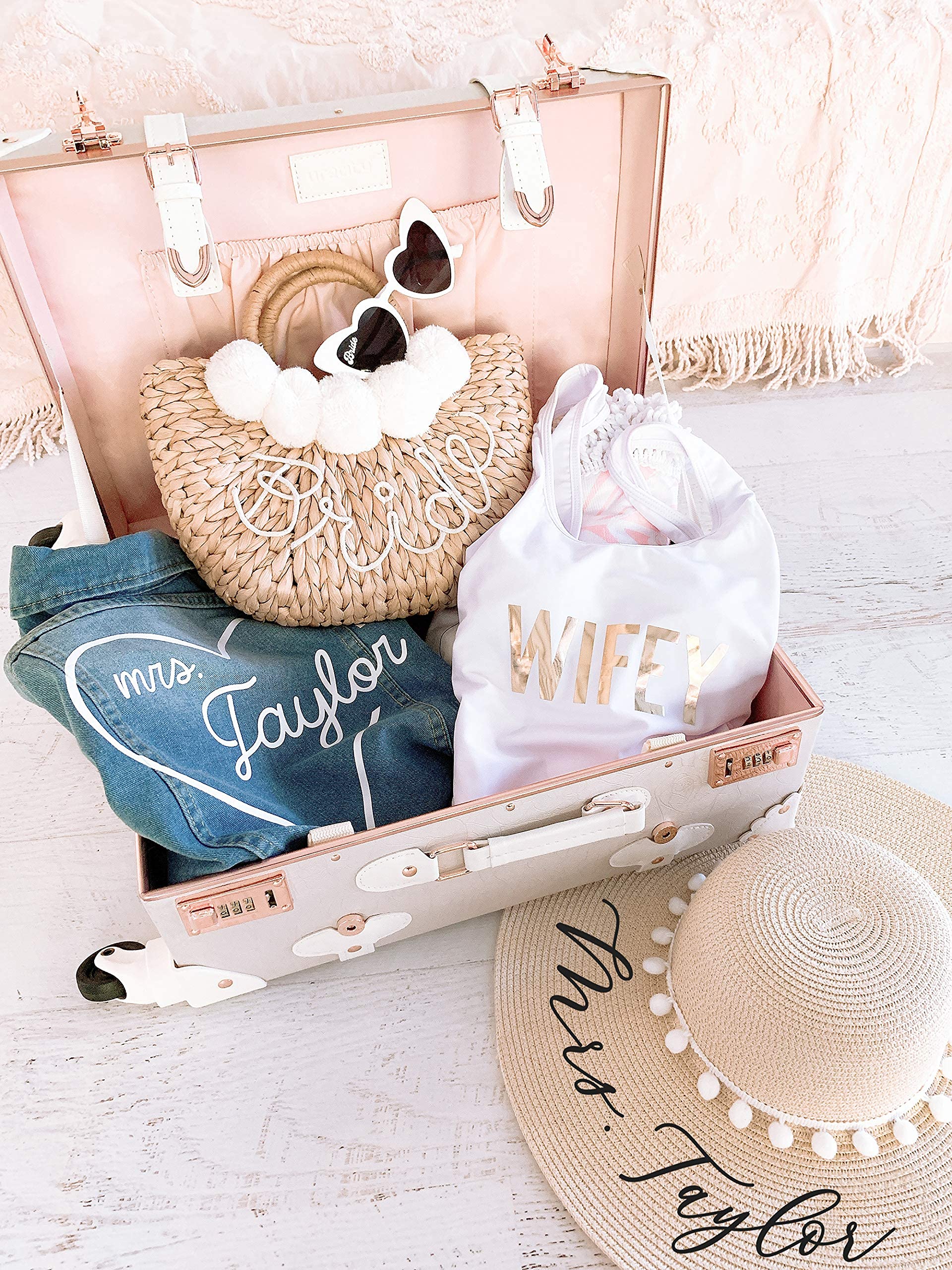 ModParty Handmade Straw Purse for Bride | Elegant Wedding & Honeymoon Accessory | Summer Beach Tote Bag with Pom Poms | Perfect Bridal Shower Gift & Bachelorette Party Essential | Ideal for Beach Weddings, Honeymoon Travel & Summer Outfits