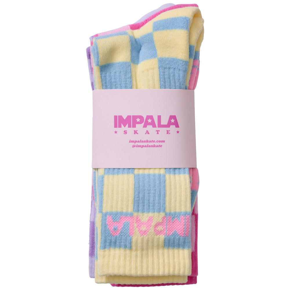 Impala Check Skate Socks 3 Pack - Cushioned Ankle Socks for Roller Skating, Skateboarding & Inline Skating - Comfortable & Breathable for Sports & Casual Wear