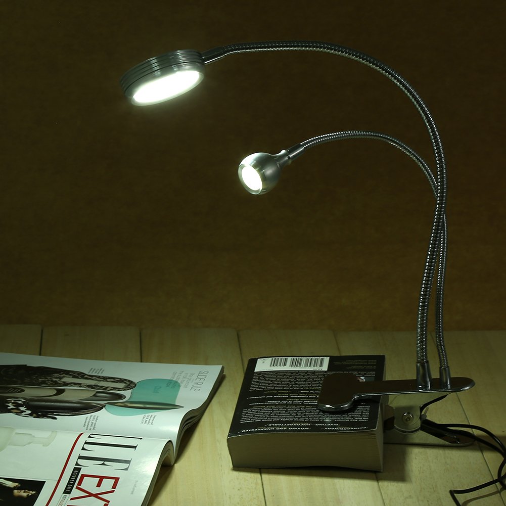 ZJchao Clip On LED Desk Lamp - Adjustable Double Head USB Reading Light with Clamp for Home Office, Makeup, Manicure & Lash Extensions | Portable Task Lighting for Studying, Working & Beauty Care