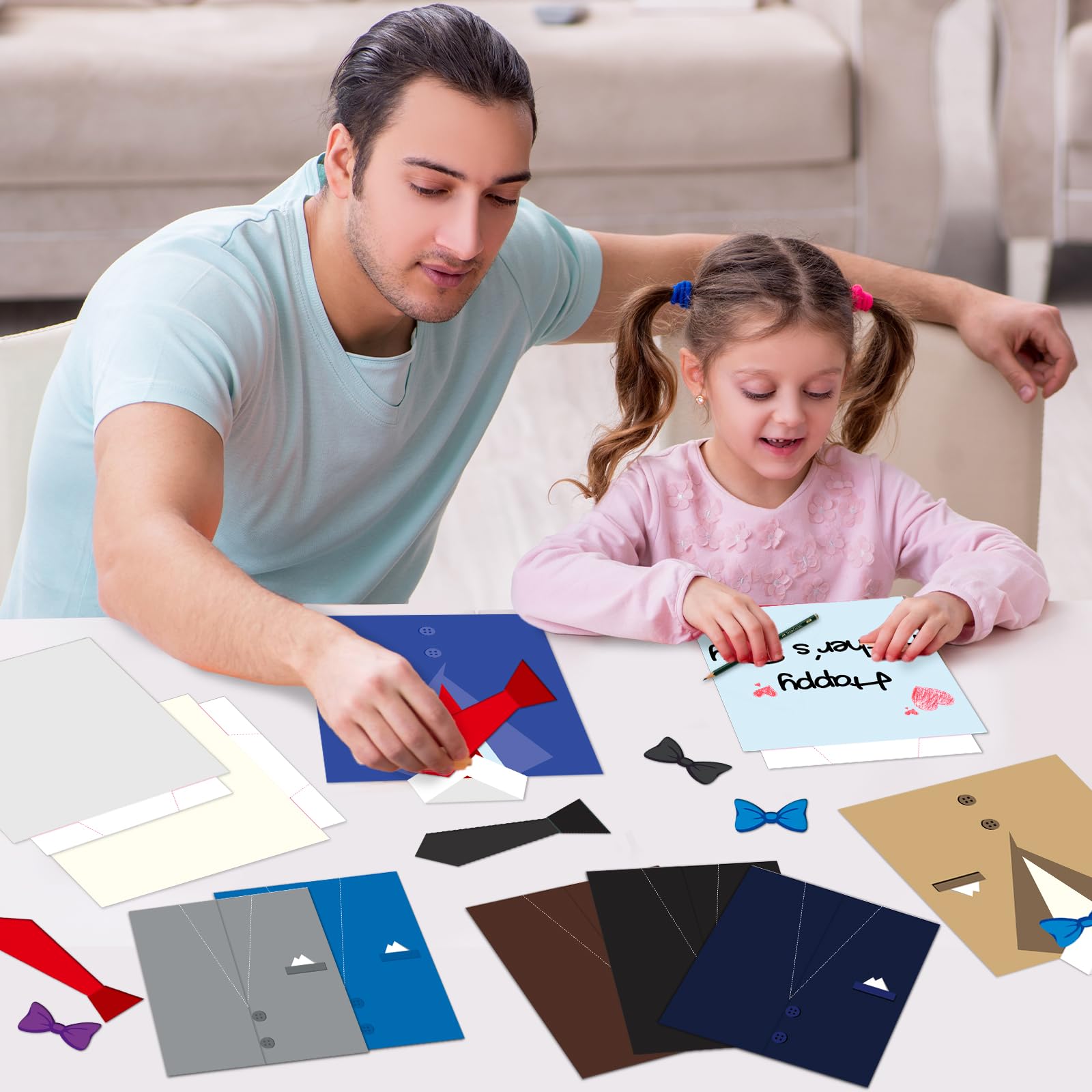 24 Pcs DIY Father's Day Card Making Kit for Kids - Shirt Greeting Cards Crafts with Handmade Supplies for Daddy's Day, Art Activities for Girls Boys, Home Classroom Party Favors, Birthday Gifts & School Projects