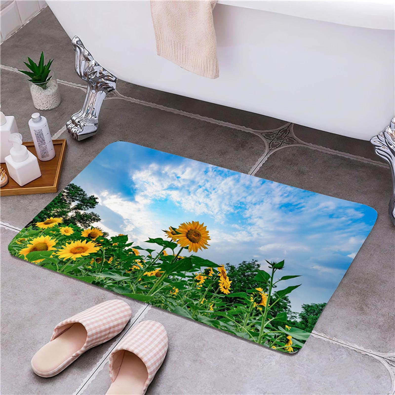 Non-Slip Sunflower Printed Floor Mat - Waterproof Entrance Doormat for Home, Hallway, Bathroom & Kitchen - Anti-Skid Welcome Carpet for Indoor/Outdoor Use - Perfect Housewarming Gift for Family & Friends