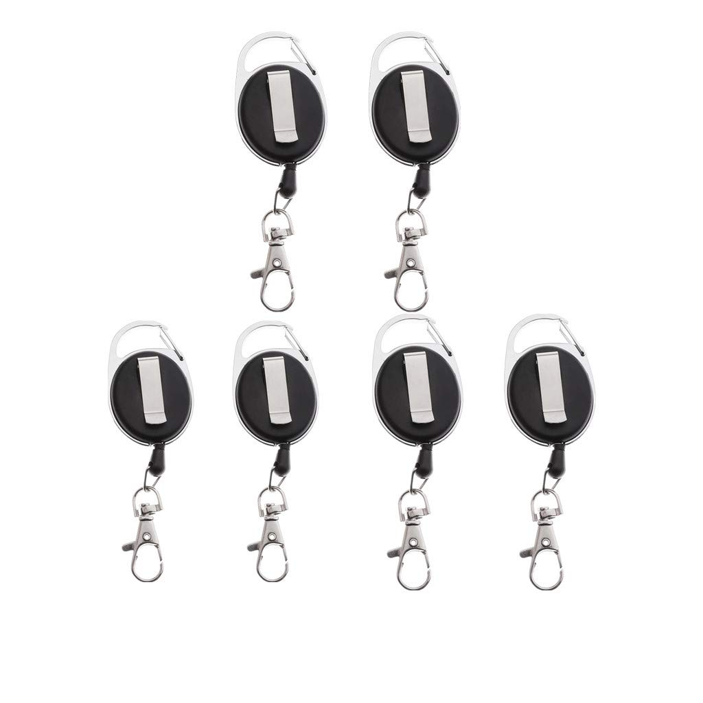 6 Pack Retractable Badge Holder with Spring Hook - ID Card Lanyard, Keychain for Work, School & Events - Durable Reel for Nurses, Teachers & Security Personnel
