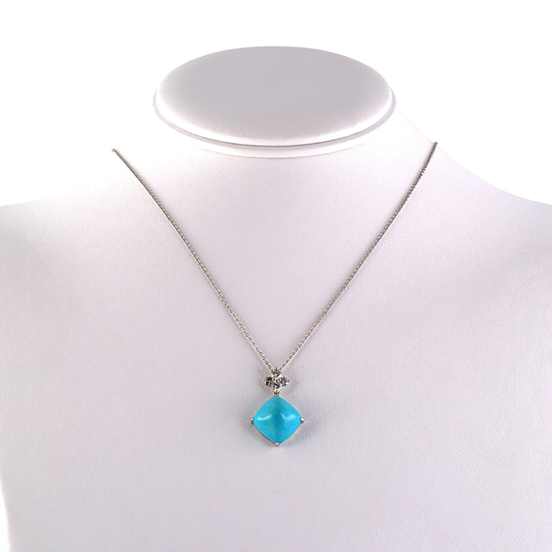Stunning Sugarloaf Turquoise & Diamond Pendant Necklace for Women - Elegant 925 Sterling Silver Jewelry Gift for Birthday, Anniversary & Special Occasions