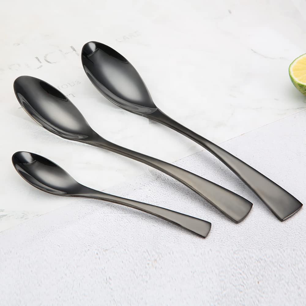 96-Piece Black Flatware Cutlery Set for 12 - 1810 Stainless Steel Silverware Set with Knives, Forks & Spoons - Modern Kitchen Utensils - Dishwasher Safe - Perfect for Dinner Parties, Restaurants & Home Dining (Black)