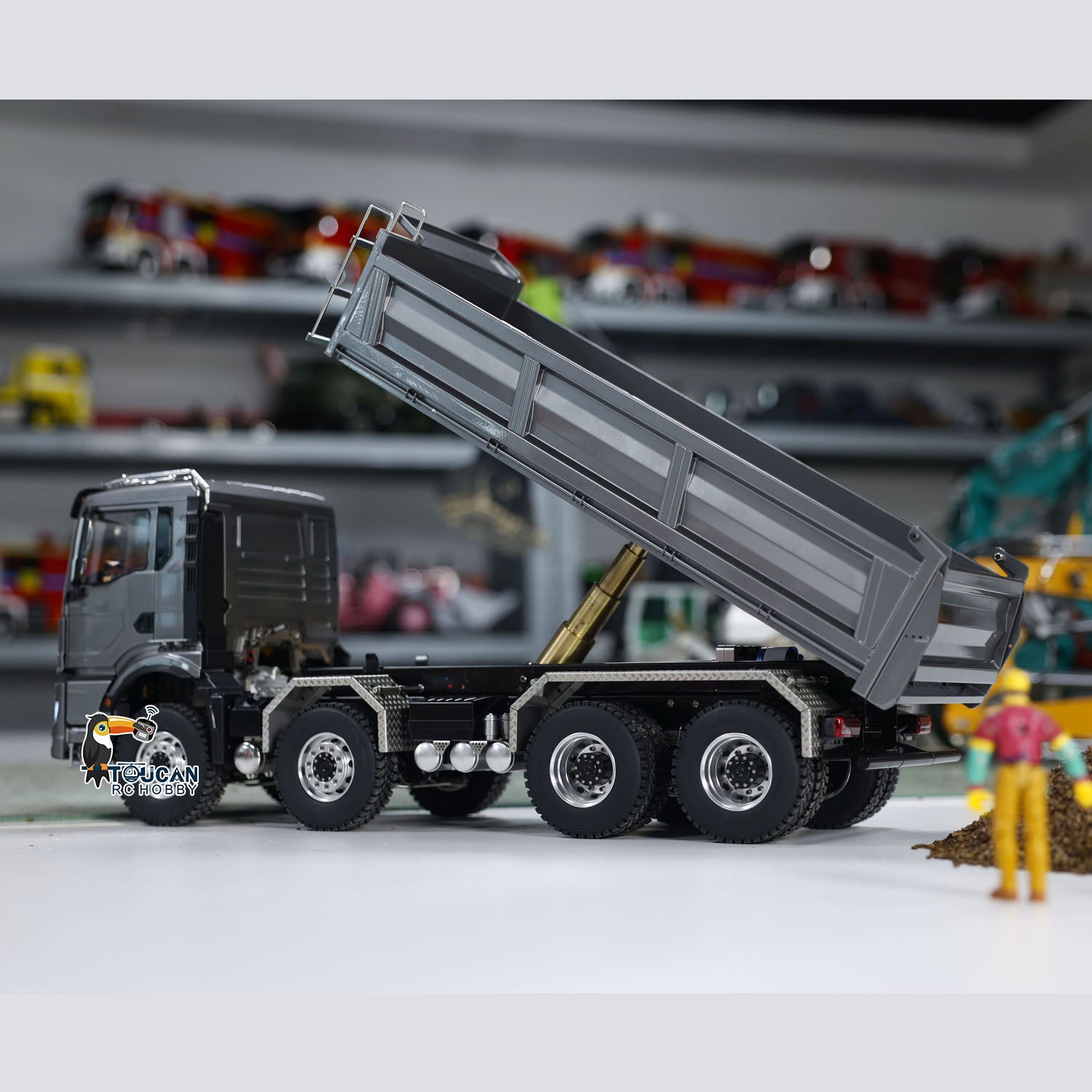 1:14 Scale Hydraulic 8x8 RC Tipper Truck - Metal Cabin Shell with Differential Lock, 2-Speed Transmission, Sound & Light Effects - Ready-to-Run Radio Control Dump Truck for Construction Site Play, Off-Road Adventure and RC Hobby Enthusiasts