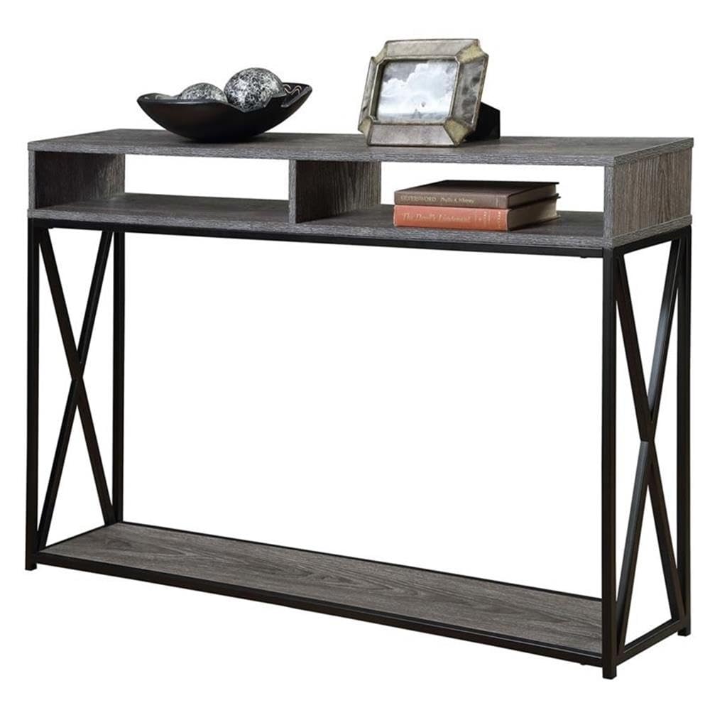 Pemberly Row Transitional Deluxe Two-Tier Console Table - Gray Wood Finish Entryway Table for Hallway, Living Room & Home Decor