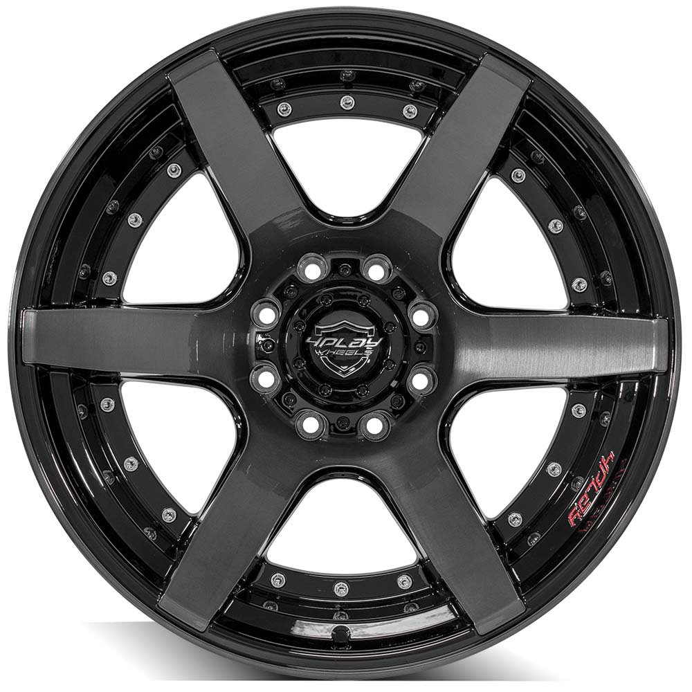 4Play Gen2 4P60 Gloss Black Wheels 22x12.0 -8 Offset 8x165.1mm Bolt Pattern 124.9mm Hub - Brushed Face & Tinted Clear Finish for Trucks & SUVs | Off-Road & Street Performance