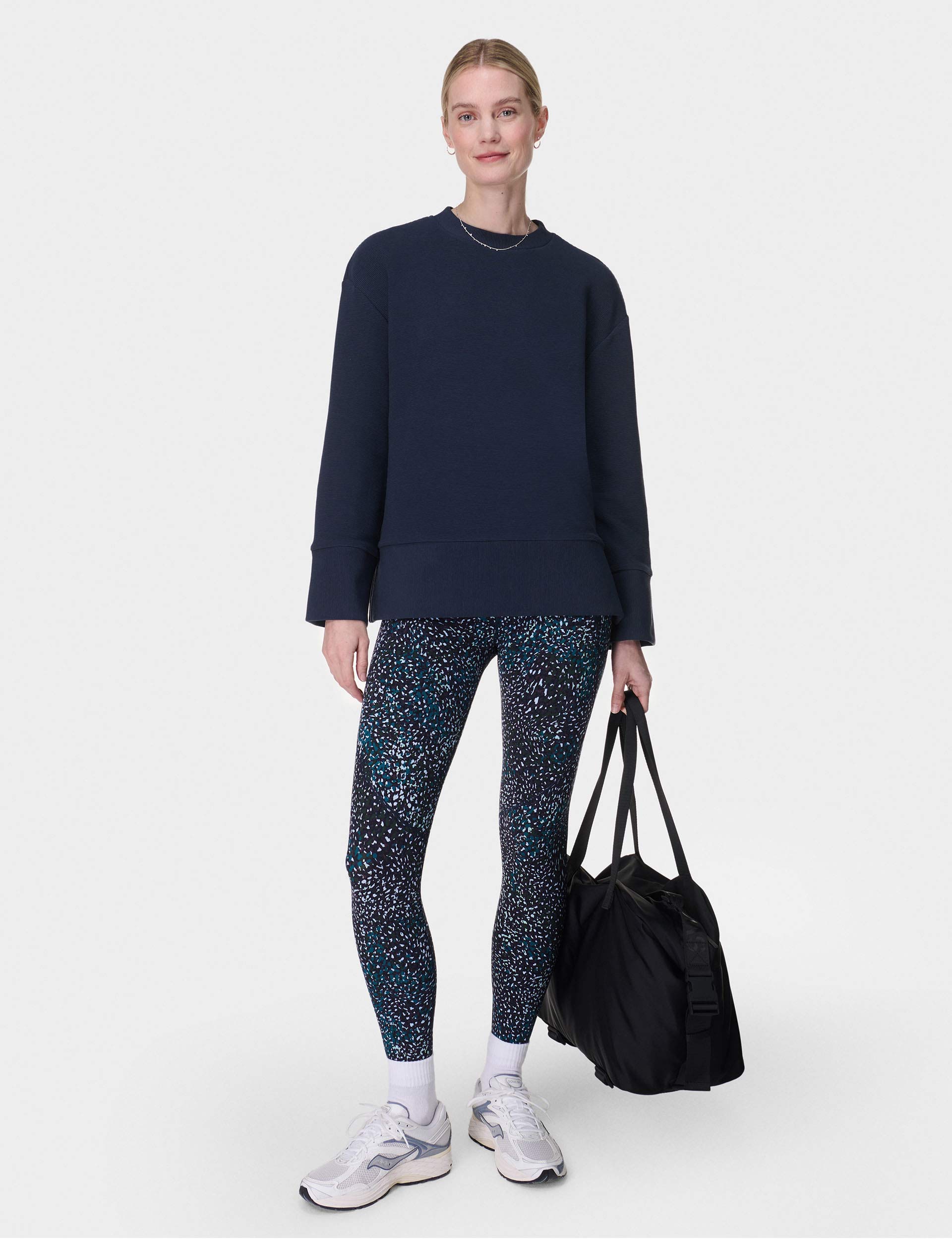 Cozy Ribbed Sweatshirt for Women - Soft Navy Blue Pullover | Perfect for Casual Outings, Lounging & Fall Layering