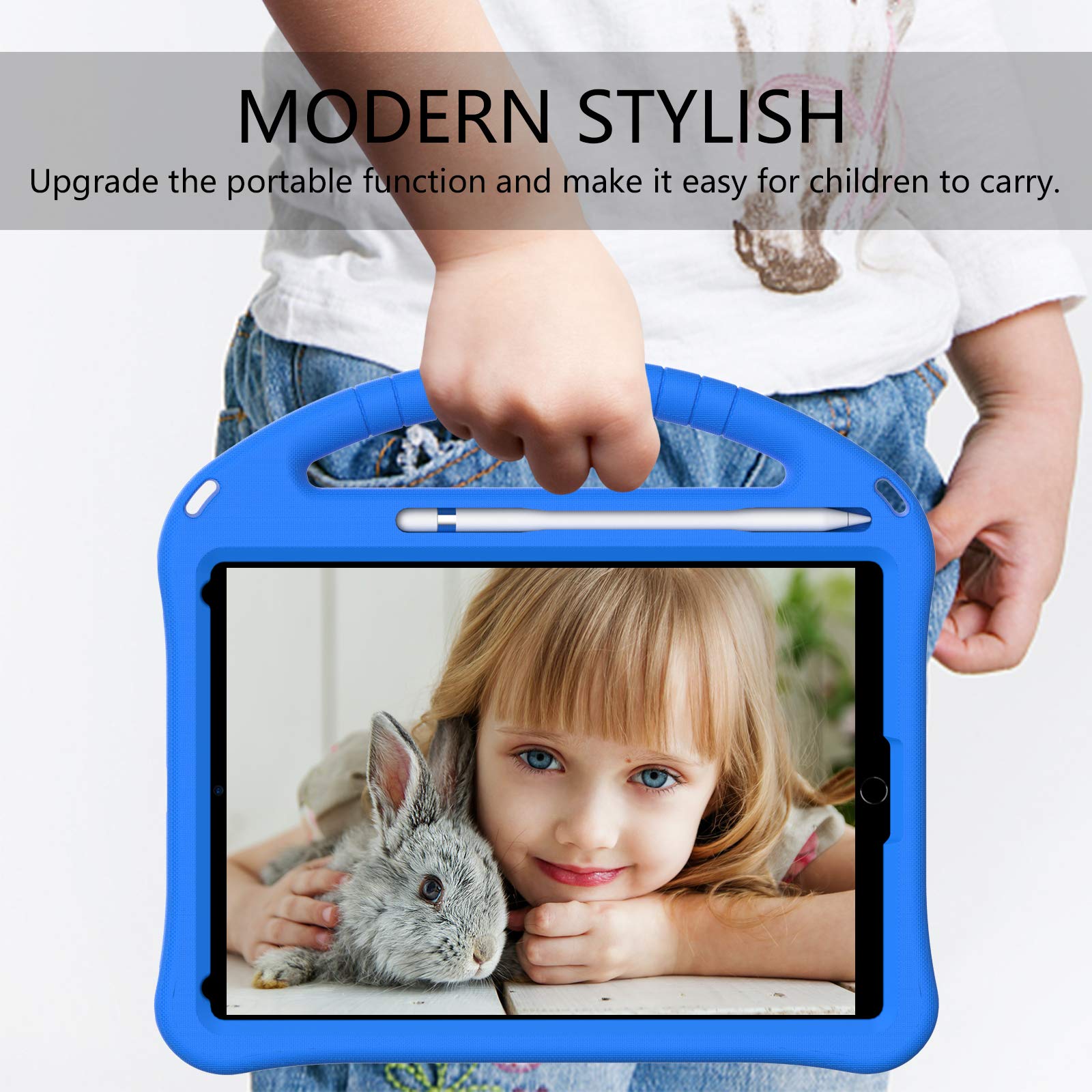Shockproof Kids iPad Case for iPad 10.2 9th/8th/7th Gen - Durable EVA Handle Stand with Pencil Holder, Protective Full Cover for Boys & Girls (Blue) | Perfect for School, Travel & Playtime