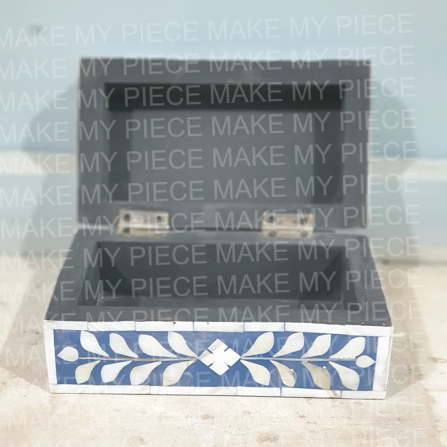 GABRIELLE Blue Floral Bone Inlay Jewelry Box 8