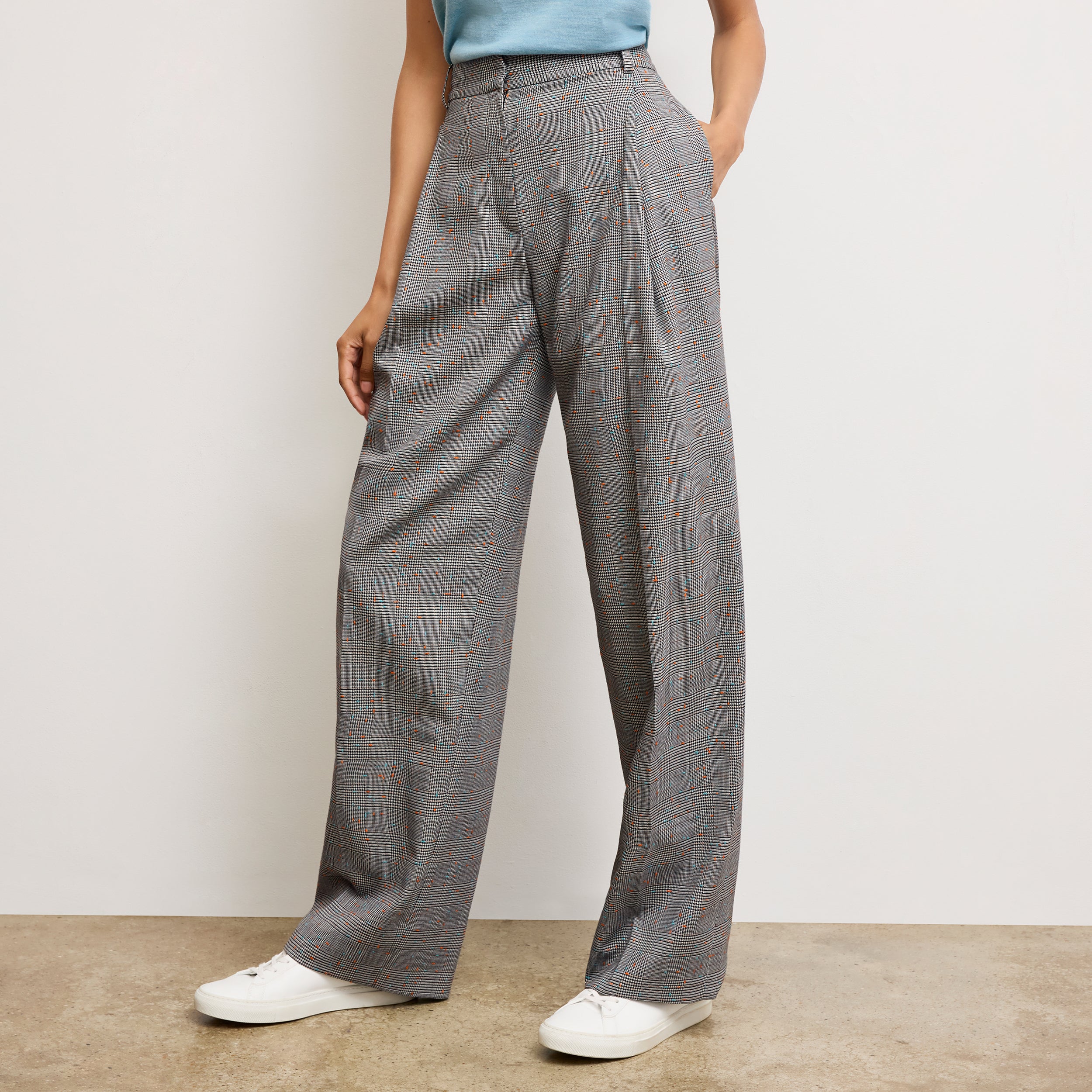 Rina Sculptural Pants - Sharkskin Mixed Check High Waist Trousers for Women | Perfect for Office, Casual Wear & Night Out