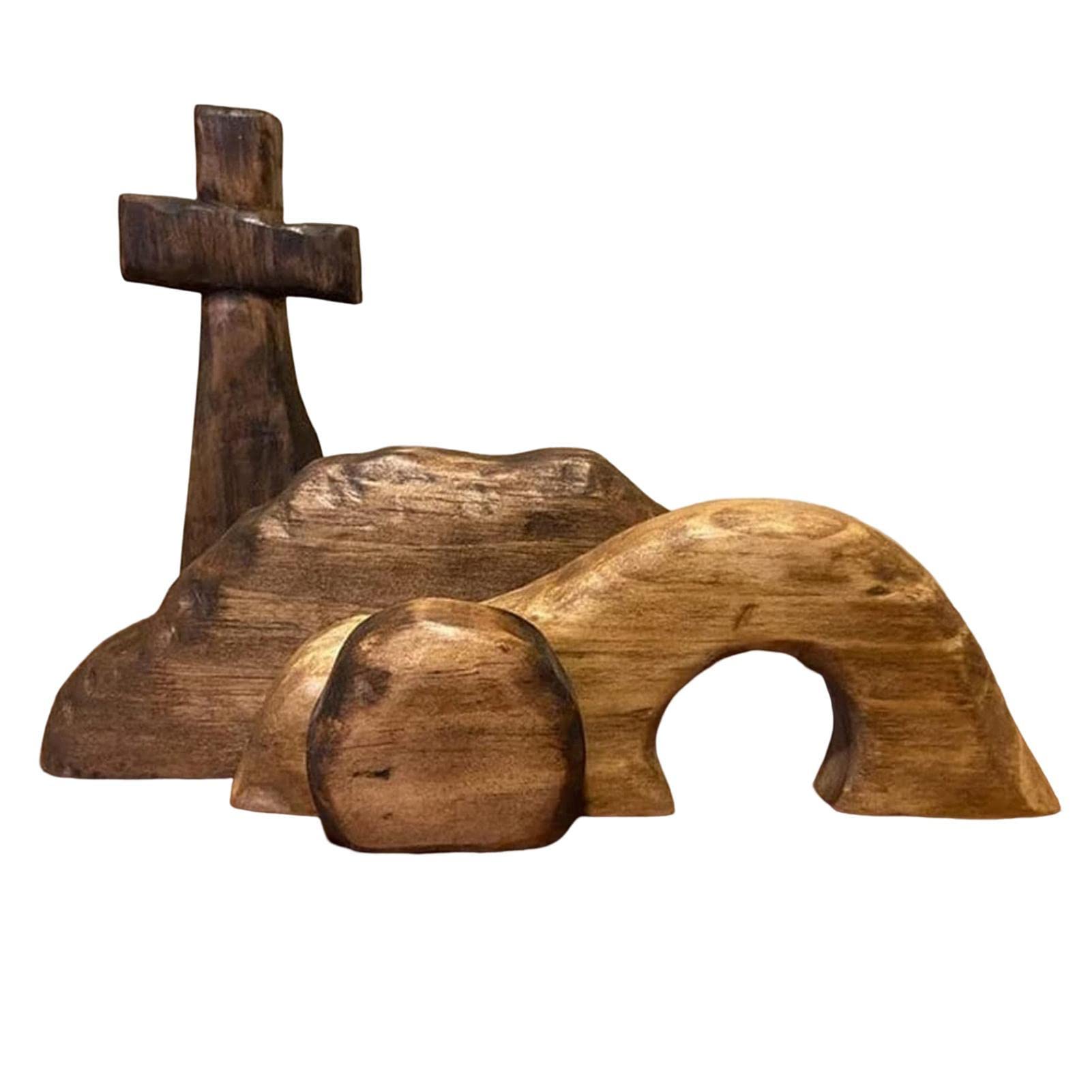 Naysku Empty Tomb Easter Scene and Cross Set - Wooden Easter Resurrection Decor for Home, Tabletop, Church, and Easter Sunday Celebrations