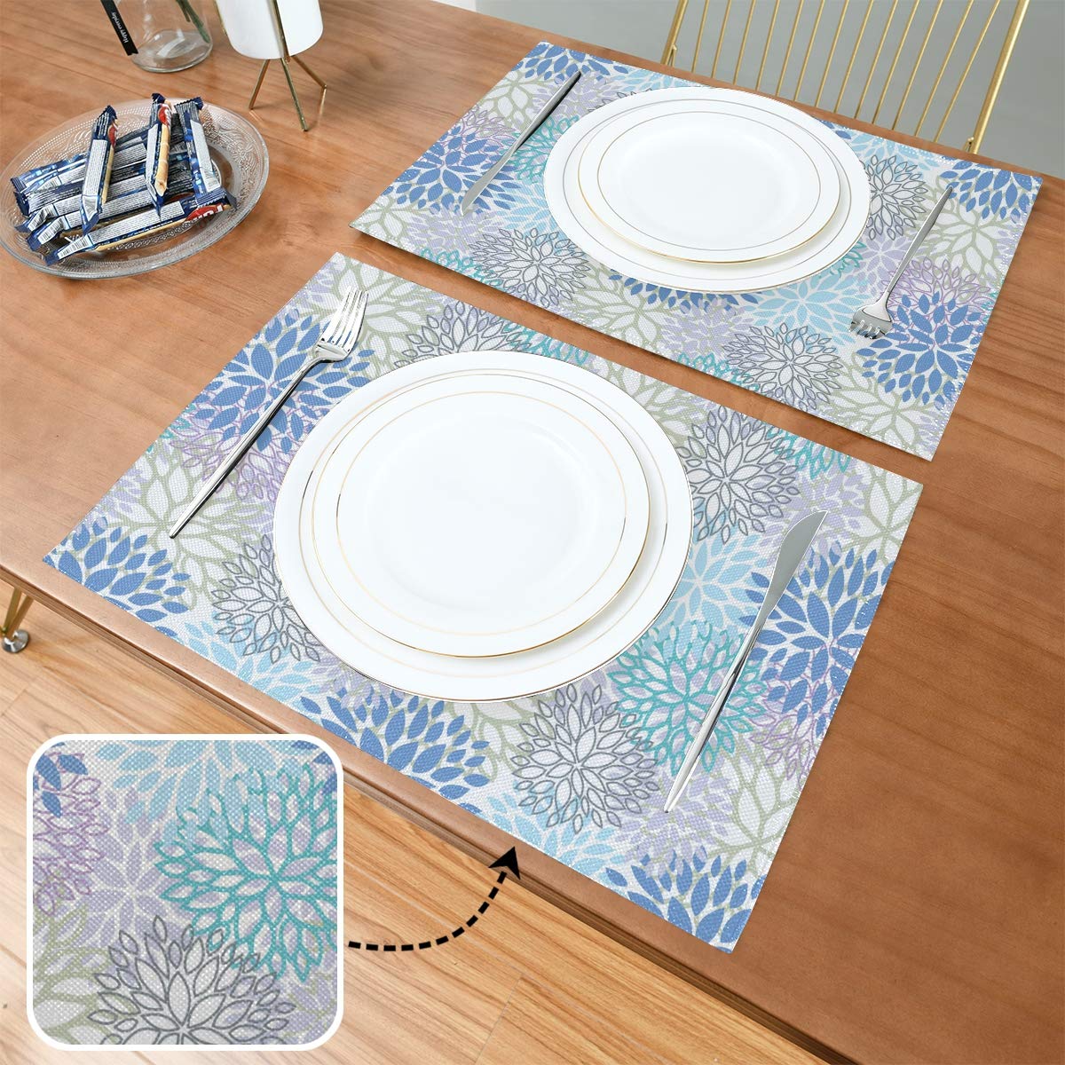 Pfrewn Purple Dahlia & Sunflower Daisy Placemats Set of 4 - 12
