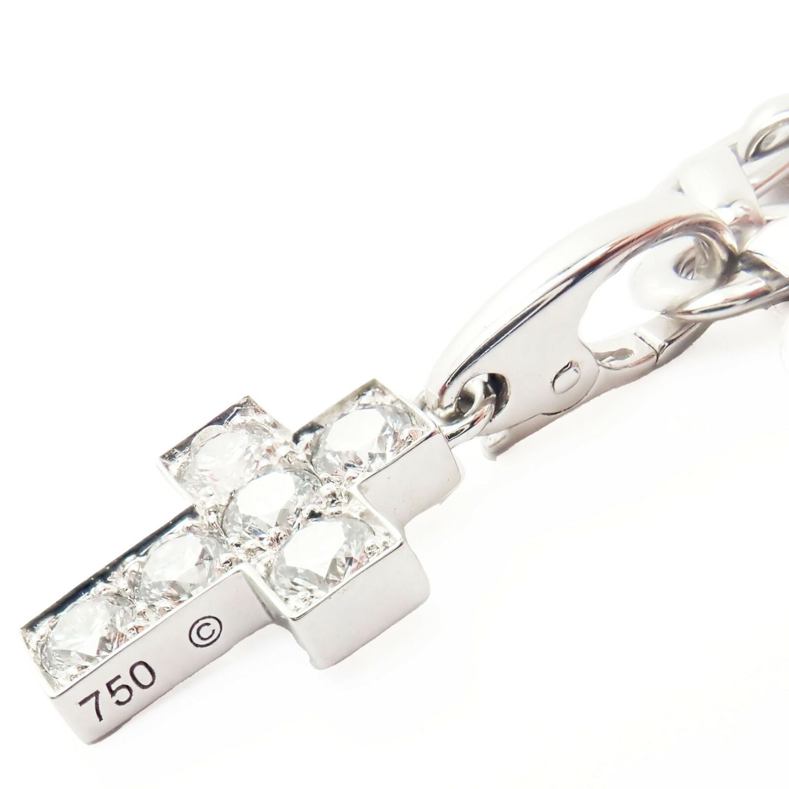 Authentic Cartier 18k White Gold 3 Charm Bracelet with Diamond Cross Double C's - Luxury Jewelry Gift for Women, Anniversary & Special Occasions