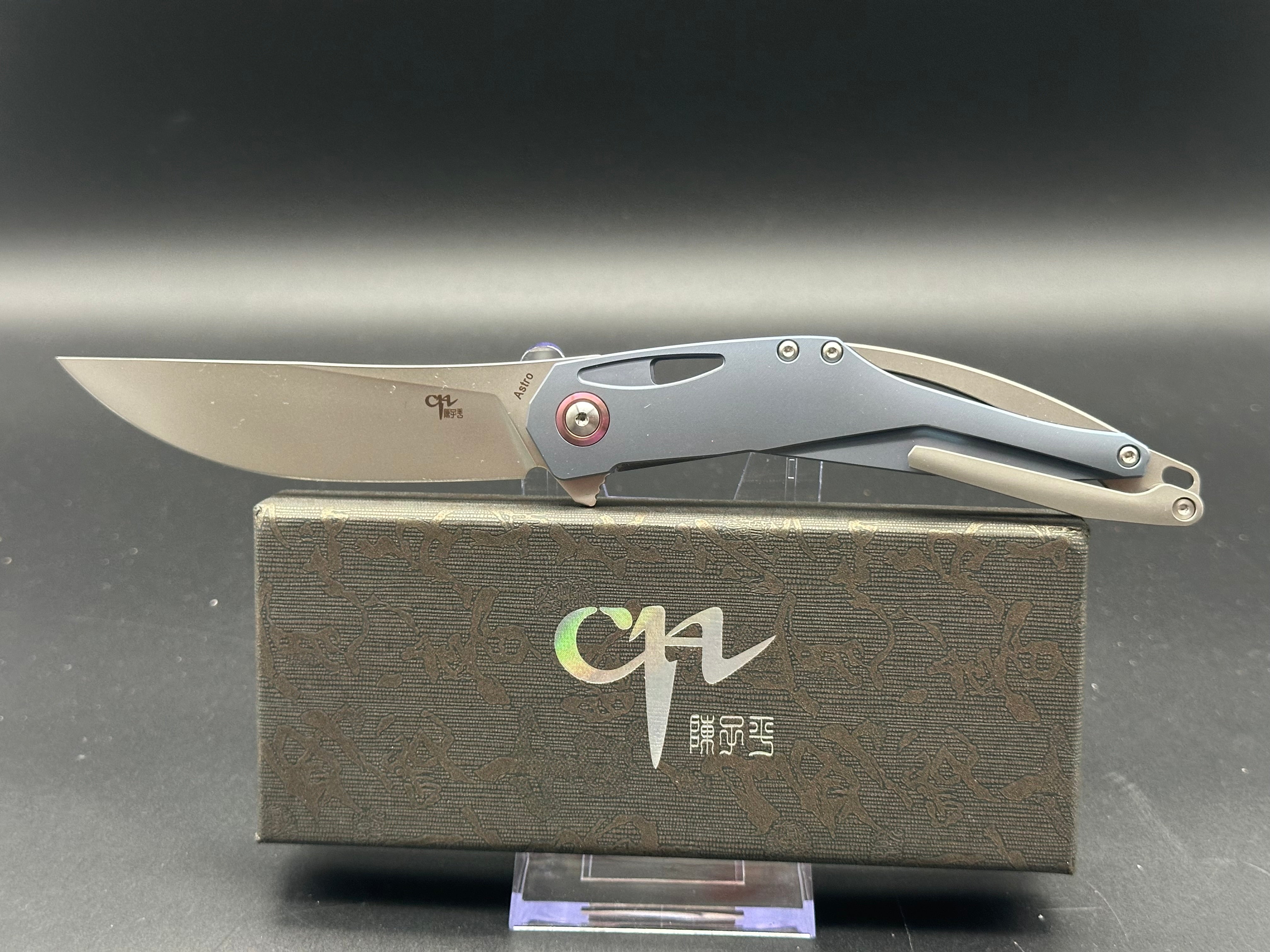 CH Knives Astro Framelock Blue Titanium Folding Pocket Knife - Bohler M390 Steel Blade - EDC, Camping & Outdoor Survival Gear