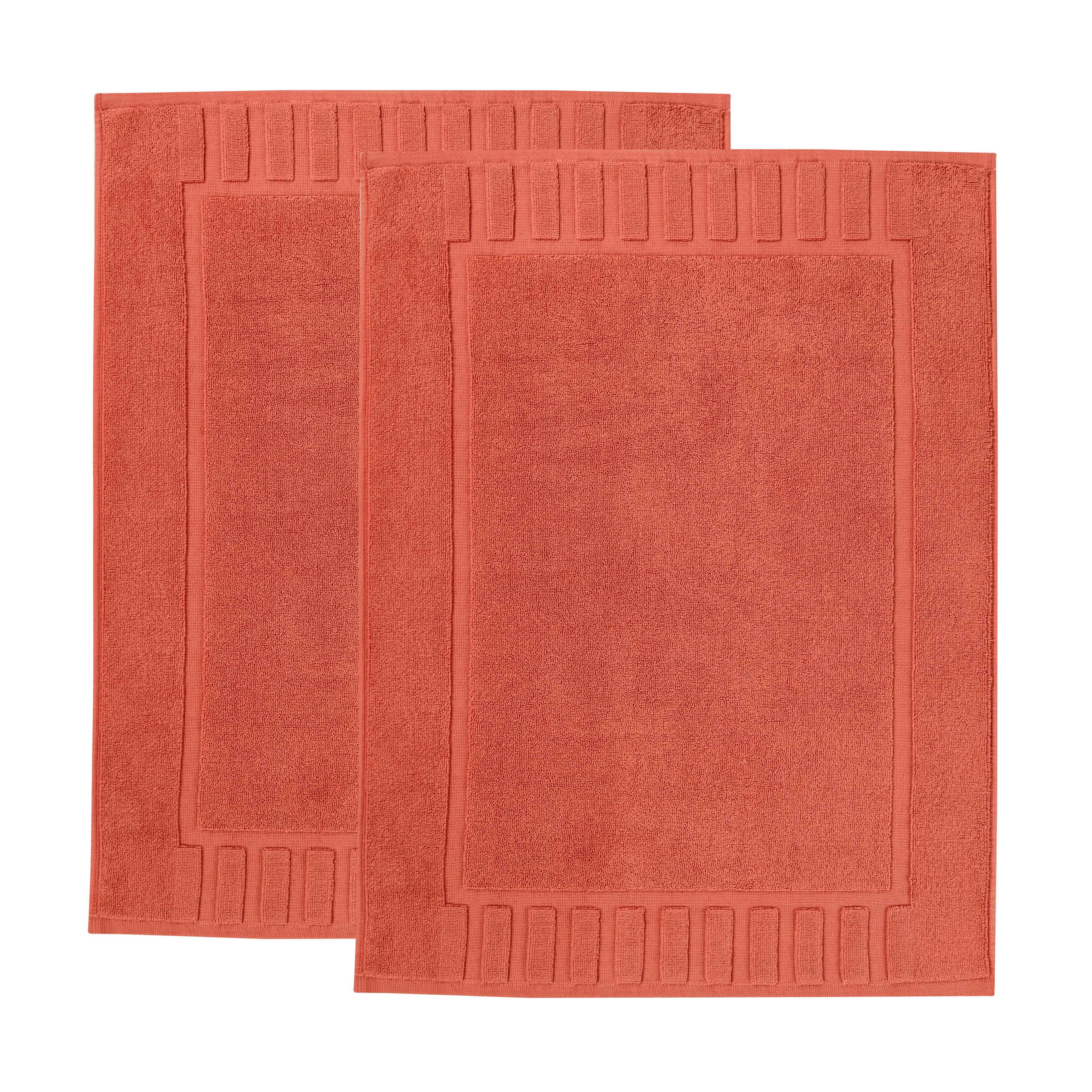 Premium Cotton Modern Geometric Border Absorbent Bath Mat Set of 2 - Non-Slip Soft Bathroom Rug for Bathroom Floor, Shower, Vanity Area - Home Decor Essentials