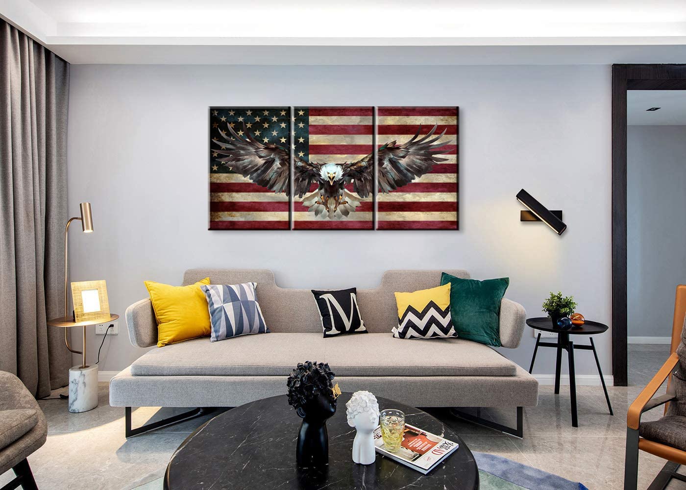 3 Piece American Flag Wall Art Set - Patriotic Wooden Flag Decor for Living Room & Bedroom - Army Military Eagle Wall Hangings - Ready to Hang Home Decor (20''W x 28''H x 3PCS) - Perfect for Veterans Day, Memorial Day & 4th of July Celebrations