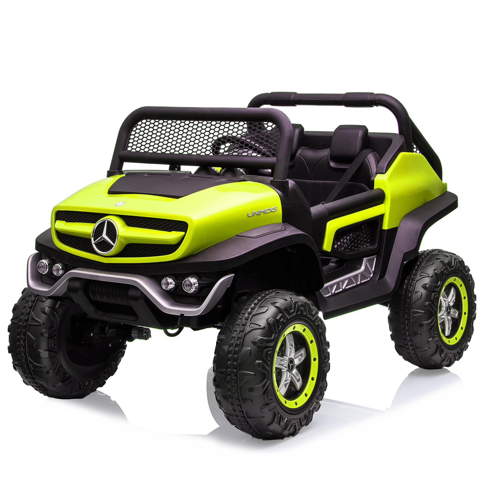 GARVEE 24V Kids Ride On Truck - 2 Seater Licensed Mercedes Benz Electric Toy Car with Remote Control, LED Lights & Music | Battery Display, Spring Suspension & Trunk | Perfect for Toddlers Outdoor Play & Birthday Gifts