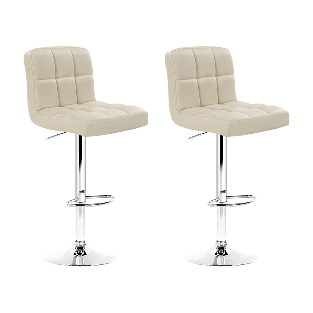 Adjustable Height Leather Bar Stools with Gas Lift - Set of 2, Beige - Perfect for Kitchen Islands, Breakfast Bars & Home Bars