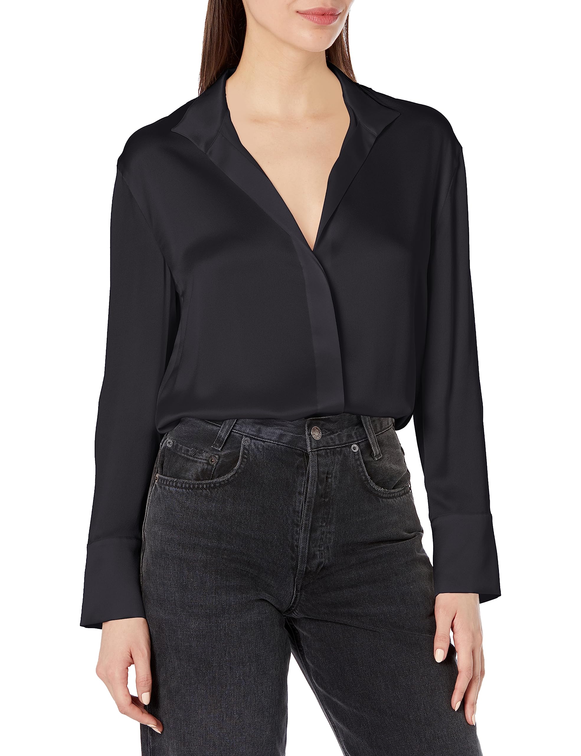 Vince Women's Long Sleeve Stand Collar Blouse - Elegant Office Wear & Casual Chic Top for Work & Weekend Outings