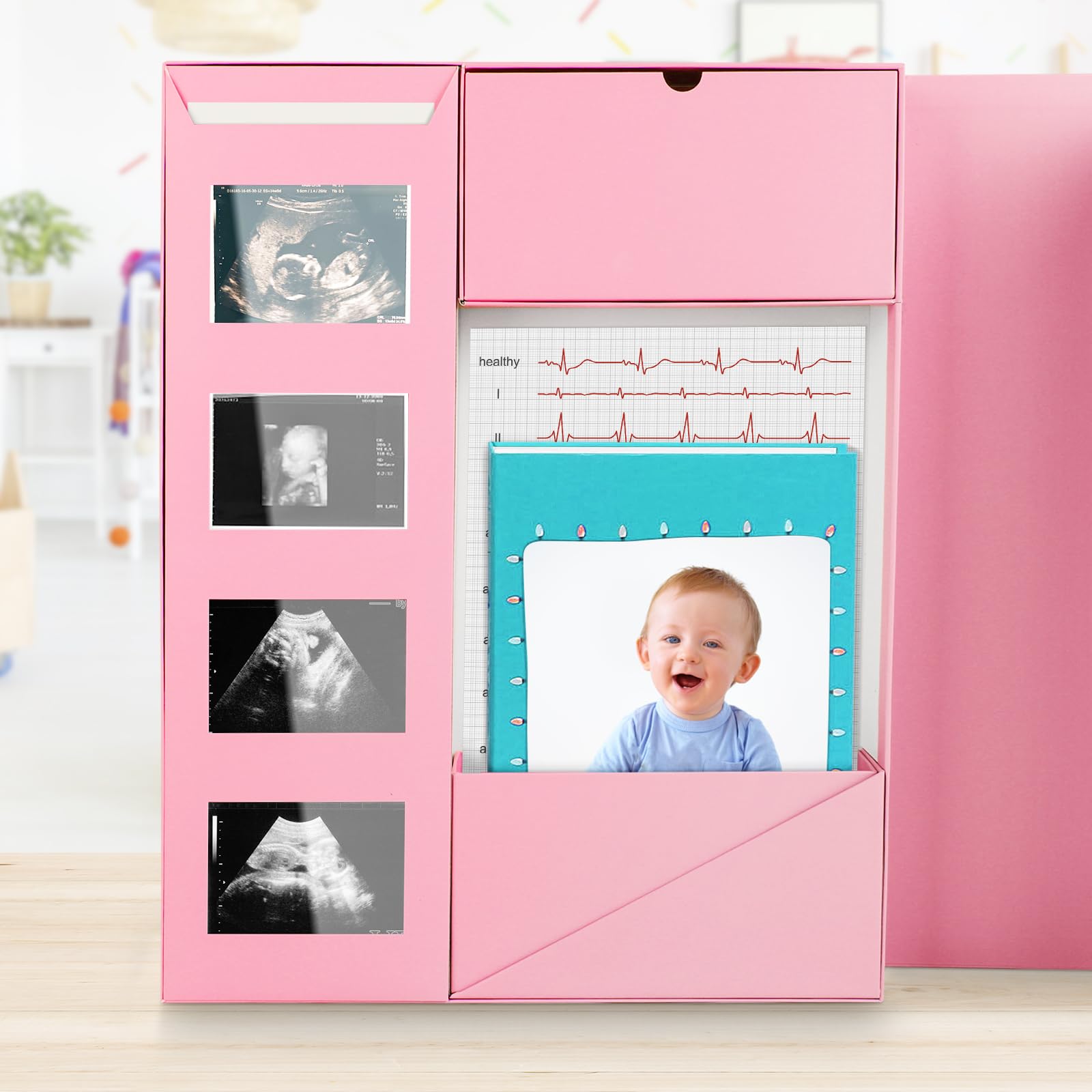 Baby Memory Keepsake Box for Boys & Girls - First Year Pregnancy Storage Organizer with Tin - Perfect for Newborn Keepsakes, Hospital Mementos & Milestone Memories