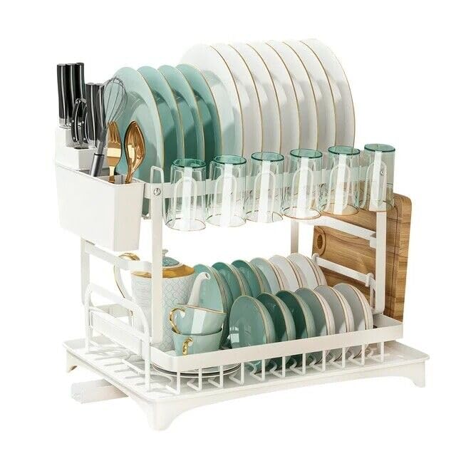 Stainless Steel Adjustable Over-The-Sink Dish Drying Rack - Compact Kitchen Drainer Tray with 6 Cup Holders - Matte Silver Finish | Perfect for Small Spaces & Apartment Living