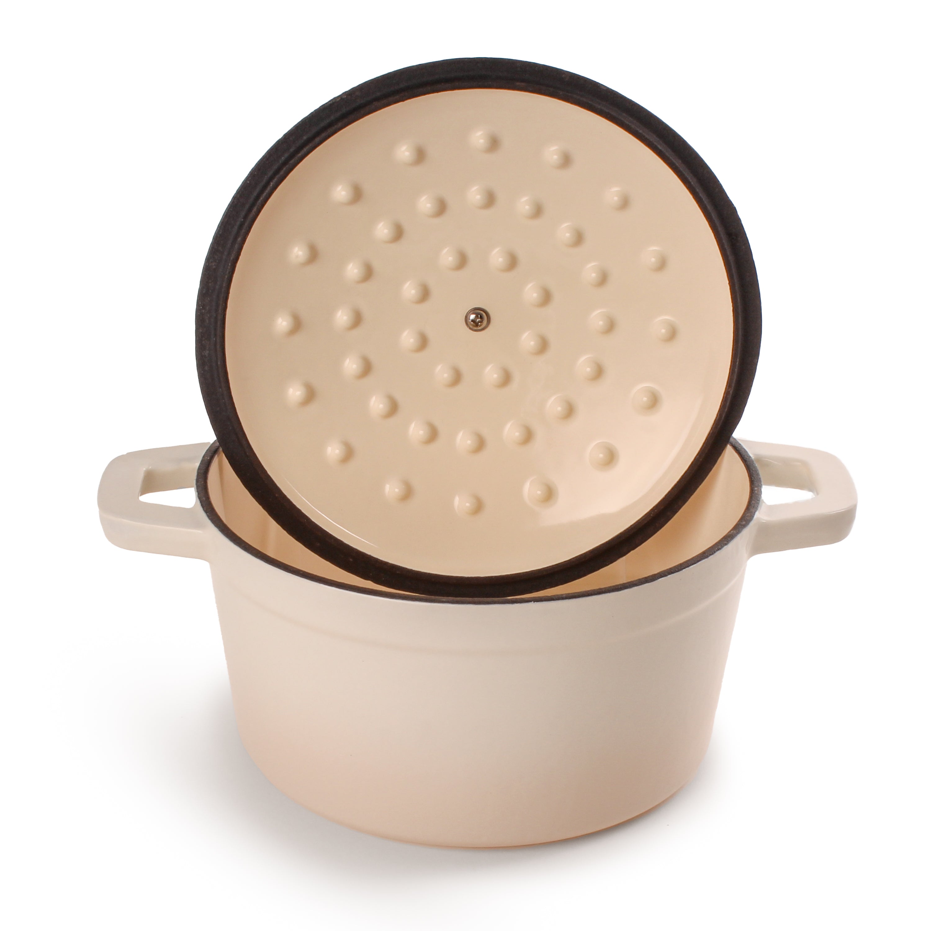 BergHOFF Neo Cast Iron 3-Quart Round Dutch Oven with Lid - Meringue White | Heavy Duty Enameled Cookware for Baking, Braising & Slow Cooking | Perfect for Soups, Stews & Casseroles
