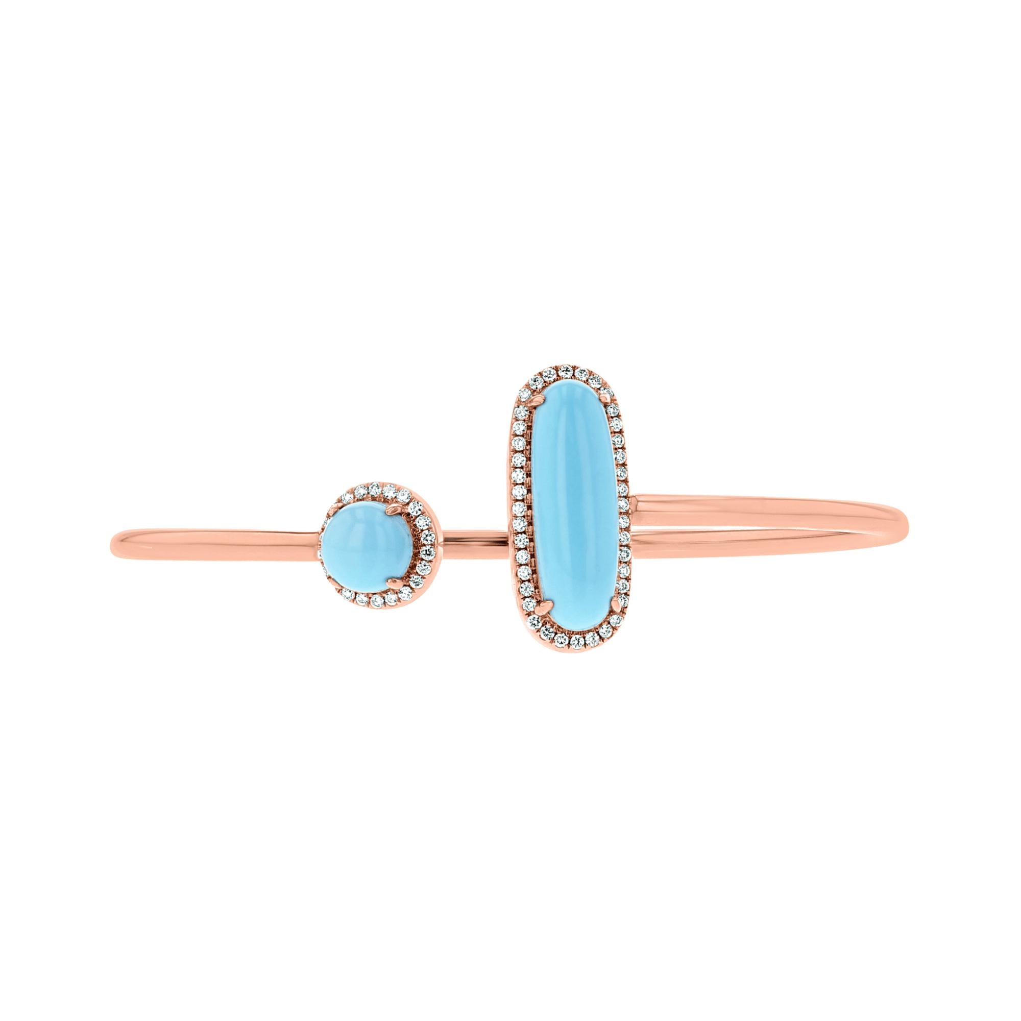 18K Rose Gold 4.31 CTW Turquoise & 0.30 CTW Diamond Cuff Bracelet - Elegant Jewelry for Women, Perfect for Weddings, Parties & Special Occasions