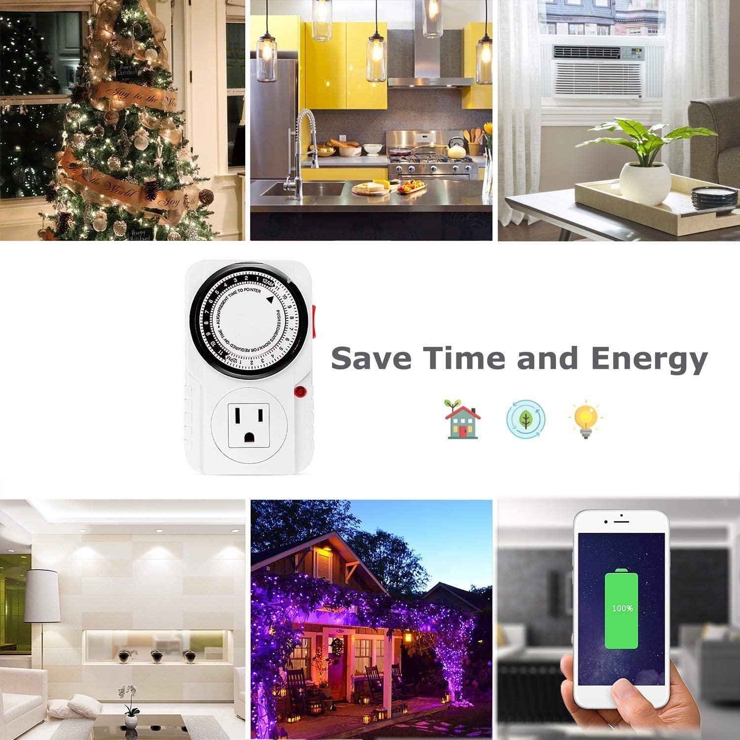 iPower 24-Hour Digital Programmable Outlet Timer - 2 Pack White Plug-in Timer for Aquarium Lights, Christmas Decorations & Indoor Appliances - 1725W/0.5HP Heavy Duty - Perfect for Holiday Lighting, Fish Tank Automation & Energy Saving