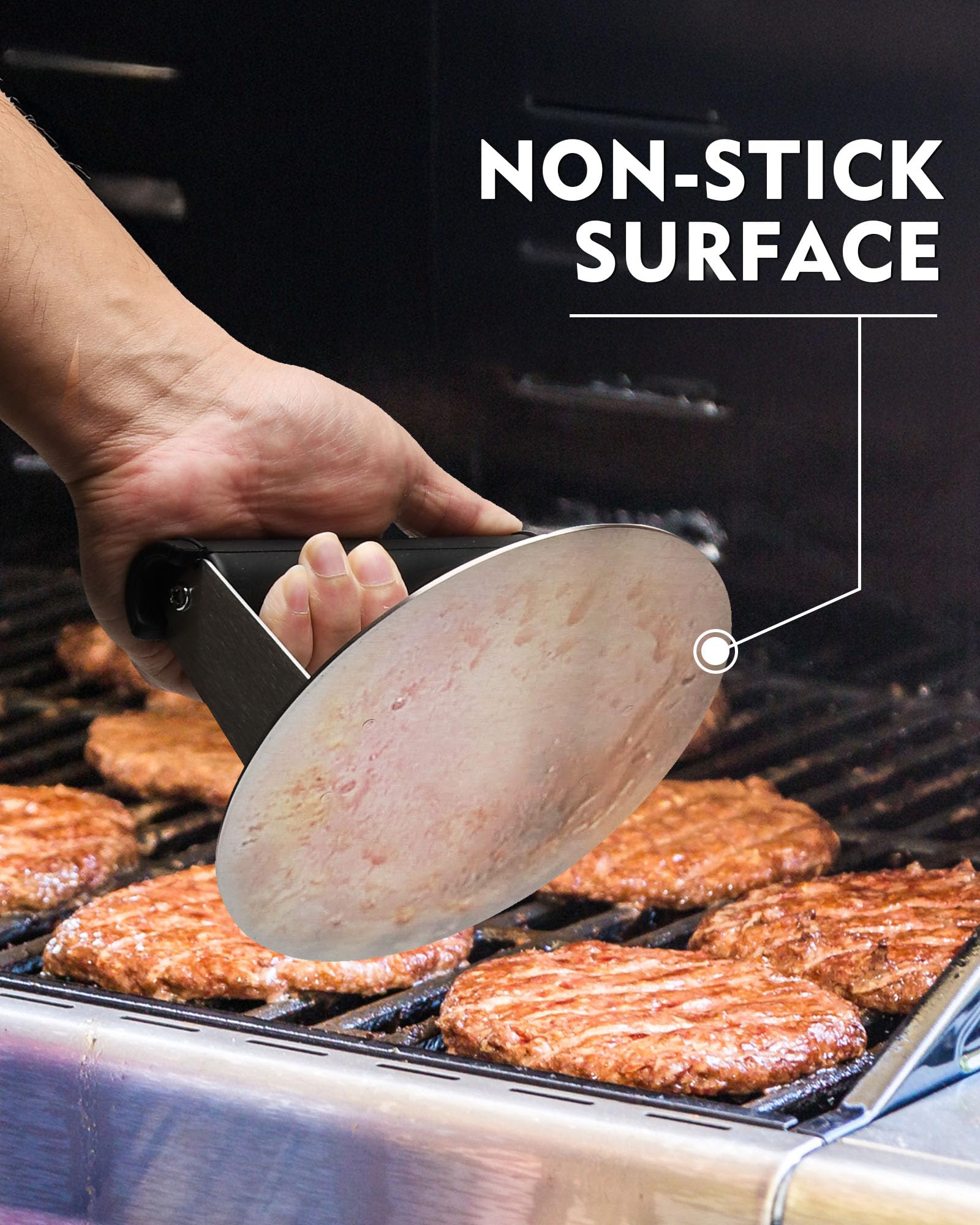 Stainless Steel Burger Press 6.3 Inch - Non-Stick Hamburger Patty Maker with Heat-Resistant Handle - Perfect for Griddle, BBQ, Steak & Meat - Great Kitchen Gift for Home Chefs & Outdoor Cooking Enthusiasts