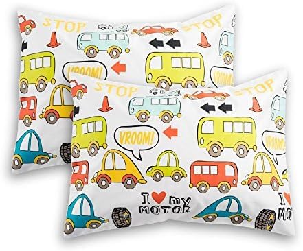 100% Cotton Sateen Toddler Pillowcase - Hypoallergenic Soft Kids Travel Pillow Cover (Fits 13x18 & 14x19 Inch) 400 Thread Count - Cars Design for Bedtime & Airplane Travel