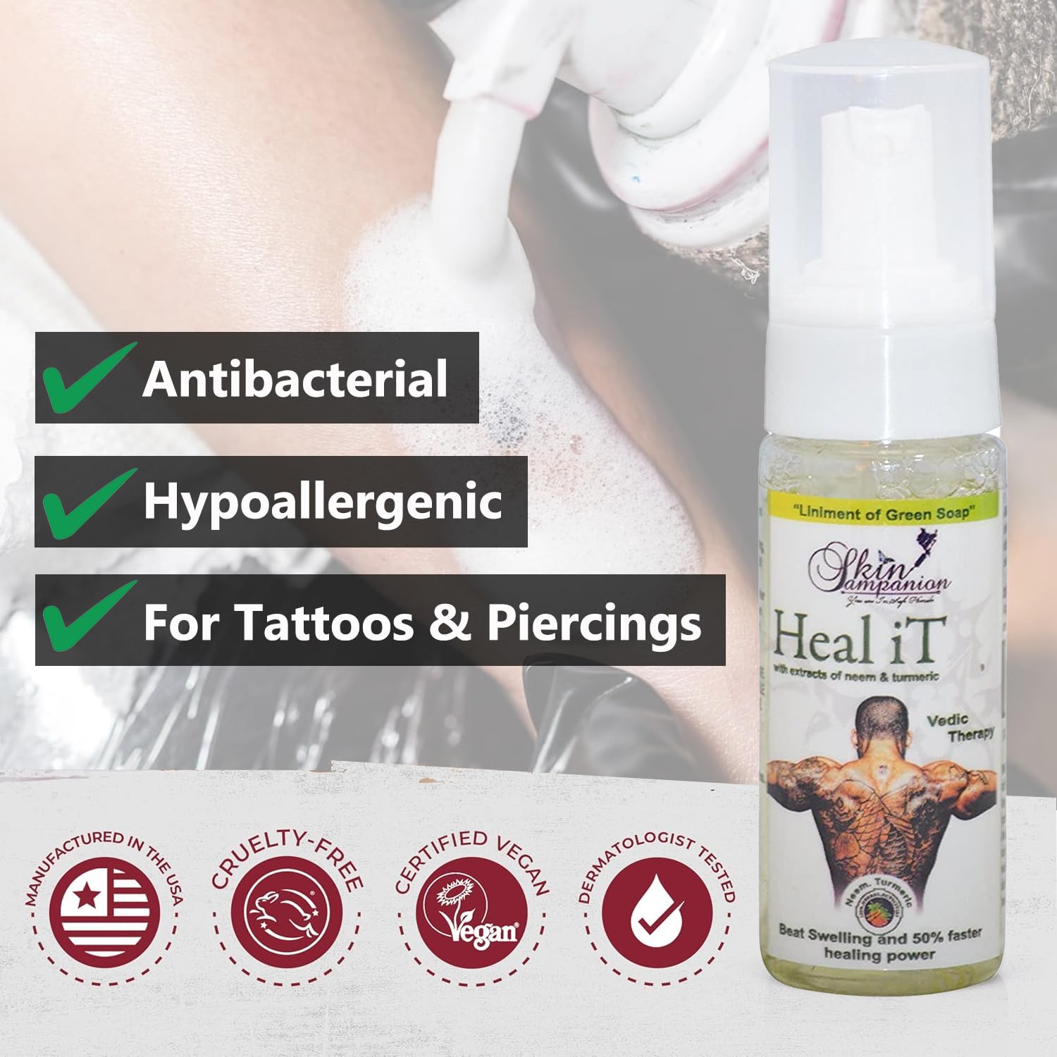 Heal-It Tattoo Aftercare Foaming Soap - 50ml | Gentle Cleanser for New Tattoos & Piercings | Promotes Healing & Prevents Infection | Ideal for Post-Tattoo Care & Skin Recovery