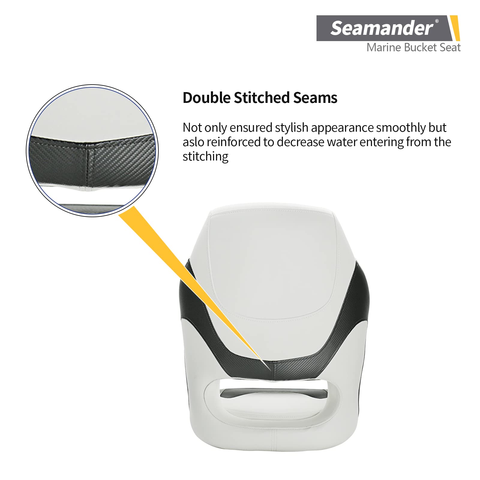 Premium Seamander Captain Bucket Seat - Adjustable Flip-Up Marine Boat Chair for Fishing & Boating | Comfortable White & Charcoal Design | Perfect for Pontoon, Bass Boats & Yachts