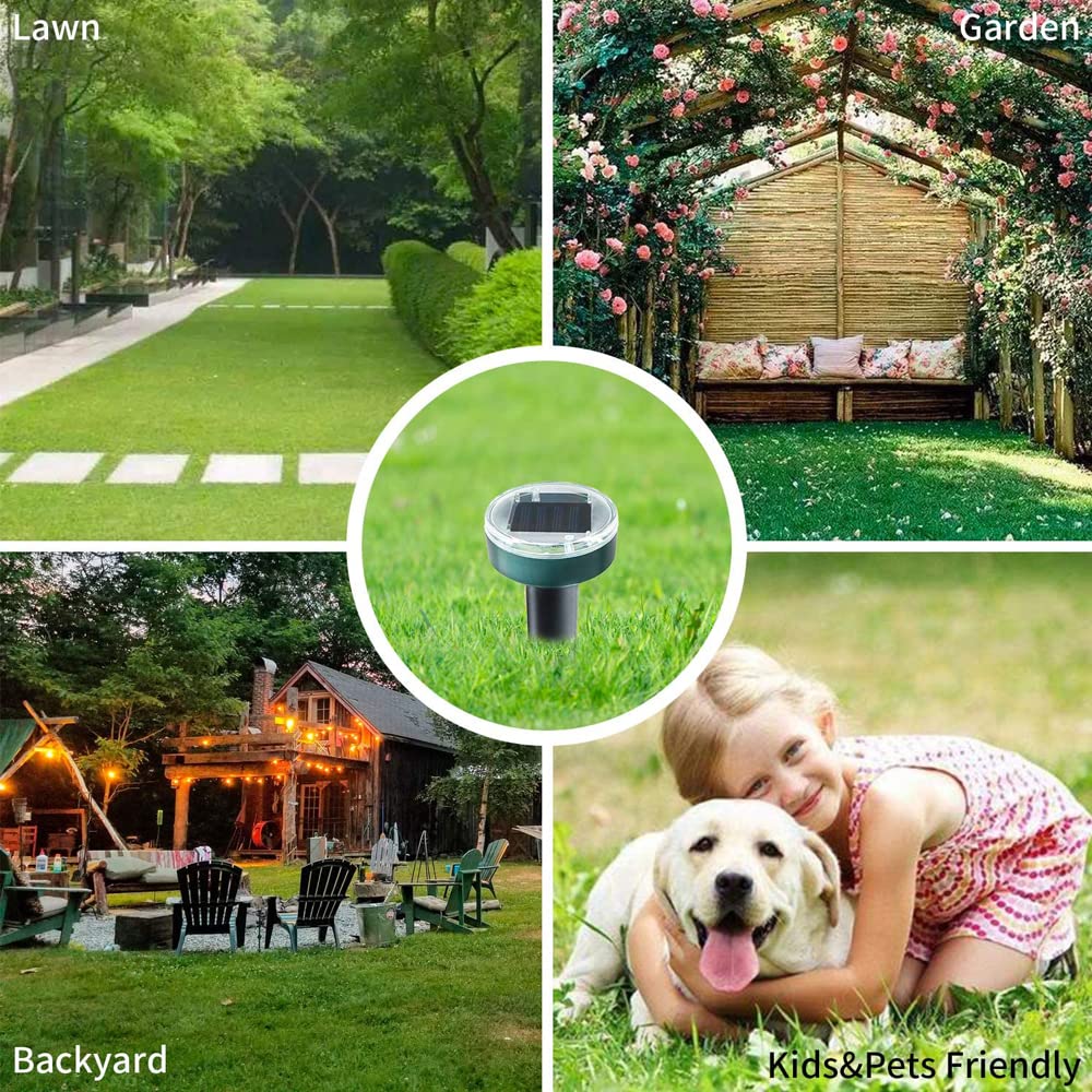 (2 Pack) Solar Powered Ultrasonic Gopher Repellent - Waterproof IP65 Mole & Rodent Deterrent with Auger Drill Bit - Effective Against Groundhogs, Voles, Snakes - Perfect for Gardens, Lawns & Farms