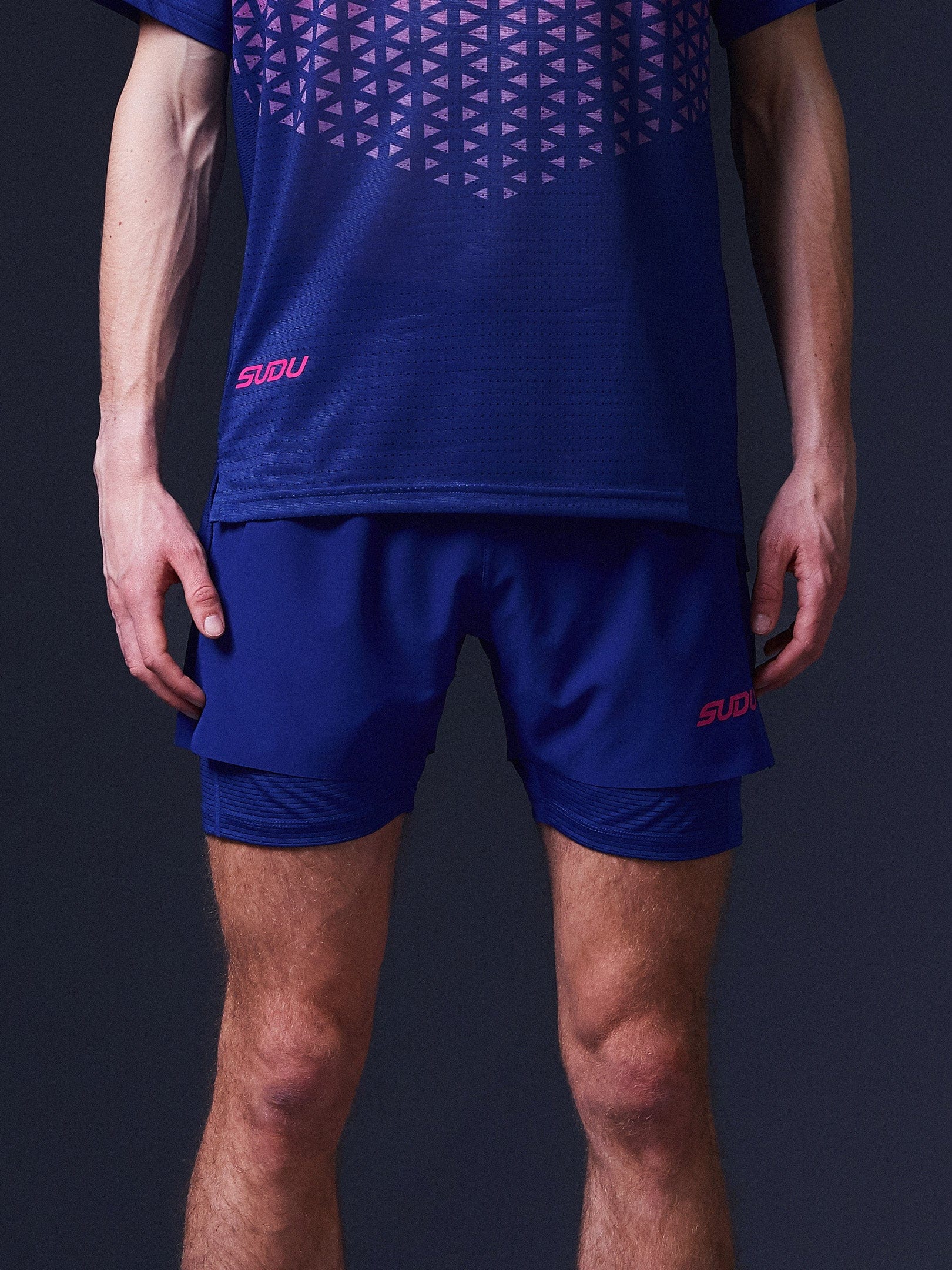 SRS 01 Men's Running Shorts - Breathable Athletic Shorts for Gym & Workout - Dark Blue/Pink - Perfect for Jogging, Training & Outdoor Activities