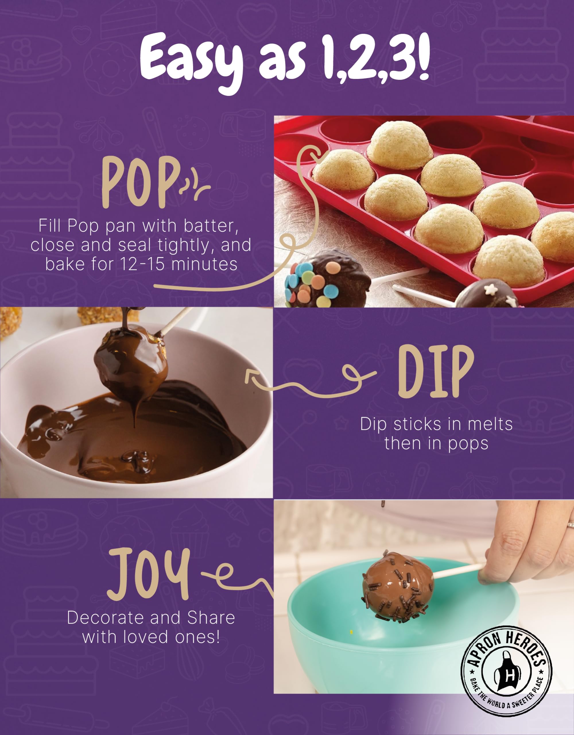 APRON HEROES Ultimate Cake Pop Kit - Organic Chocolate Cake Mix, 120 Lollipop Sticks, Melting Pot & Silicone Tools | Complete DIY Cake Pop Making Set for Birthday Parties, Baby Showers & Holiday Treats