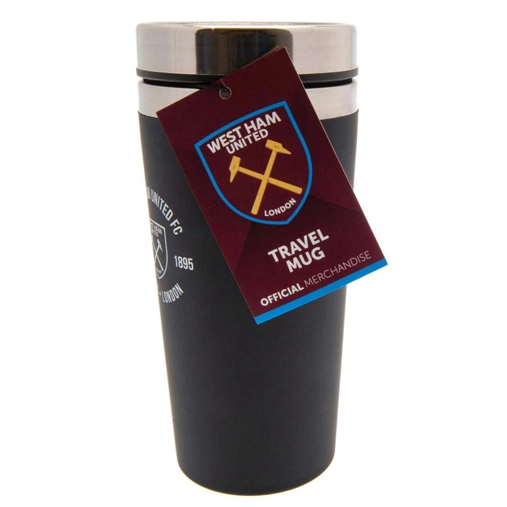 West Ham United FC Official Executive Travel Mug - 16oz Insulated Coffee Cup with Lid, Black - Perfect for Commuting, Office & Soccer Fans Gifts