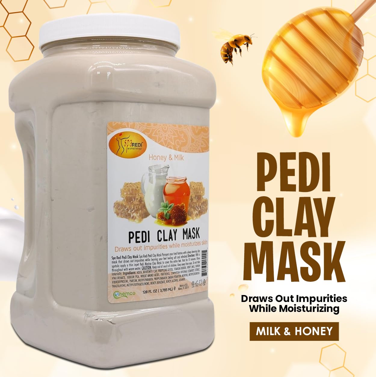SPA REDI - Milk & Honey Clay Mask (128 Oz) - Deep Cleansing, Pore Purifying, Detoxifying & Hydrating Body Treatment - Perfect for Spa Days, At-Home Self Care & Post-Workout Skin Recovery
