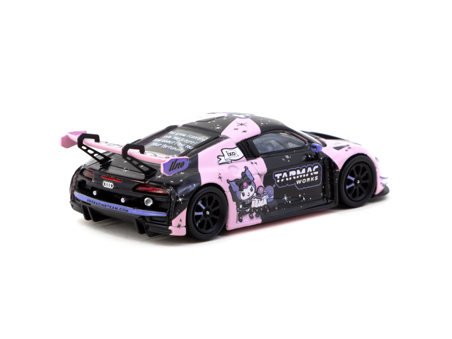 Tarmac Works 1/64 Scale Audi R8 LMS GT3 Evo II Diecast Model Car - 2024 Macau GP Special Edition with Kuromi Plush Toy Bundle | Collectible Racing Car for Display, Gifts & Anime Fans