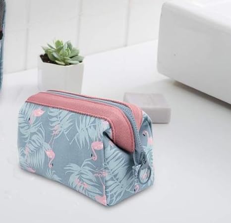 VALAMJI Flamingo Cosmetic Bag - Waterproof Makeup Organizer with Zipper for Women, Travel Jewelry Pouch & Brush Holder, Portable Grey Cosmetic Case (1PC) - Perfect for Travel, Gym & Daily Makeup Storage