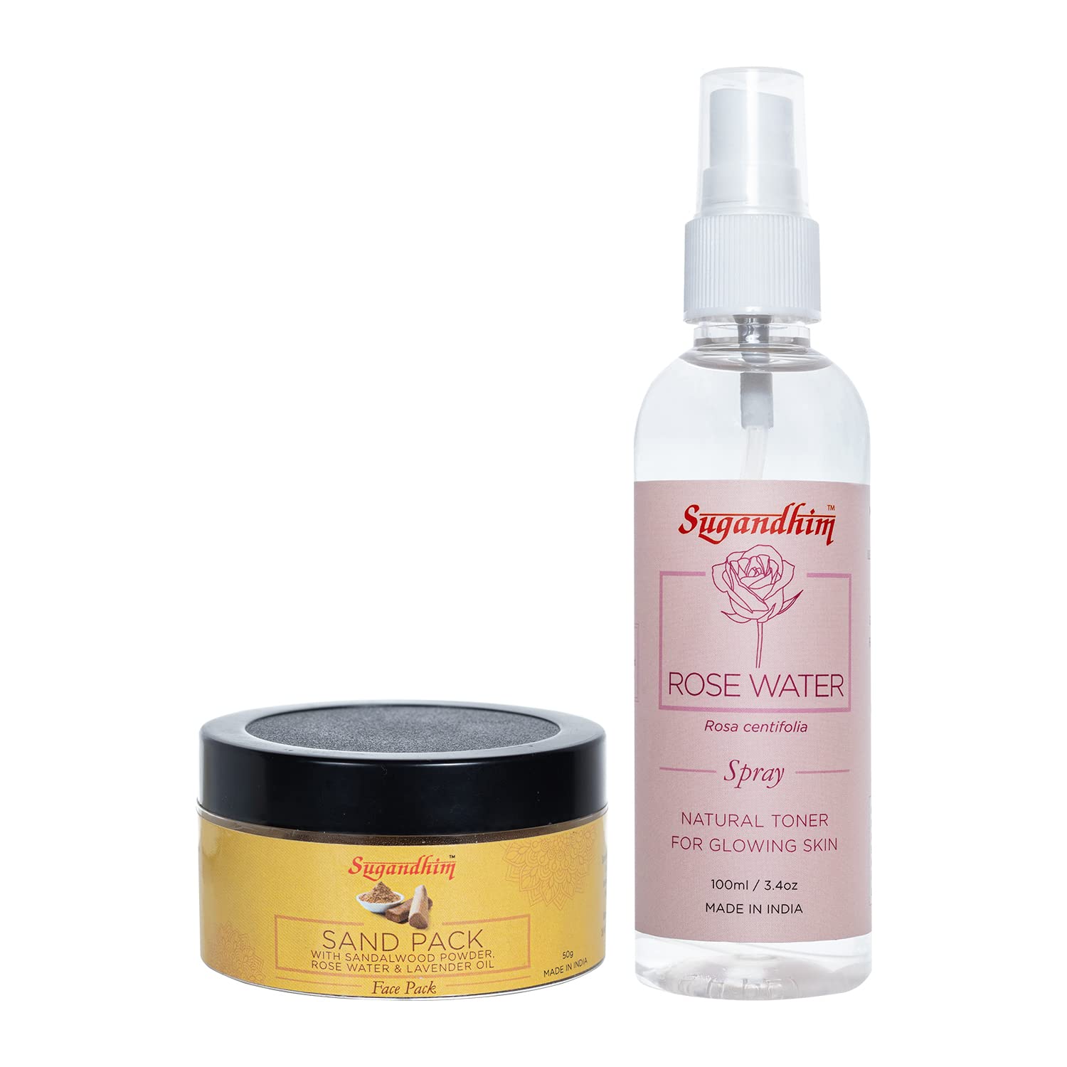 100% Natural Sugandhim Sand Pack & Rose Water (100ml) – Instant Glow, Refreshing Face Scrub, Nourishing & Antiseptic Properties for Healthy Skin | Perfect for Daily Skincare Routine & Spa Treatments
