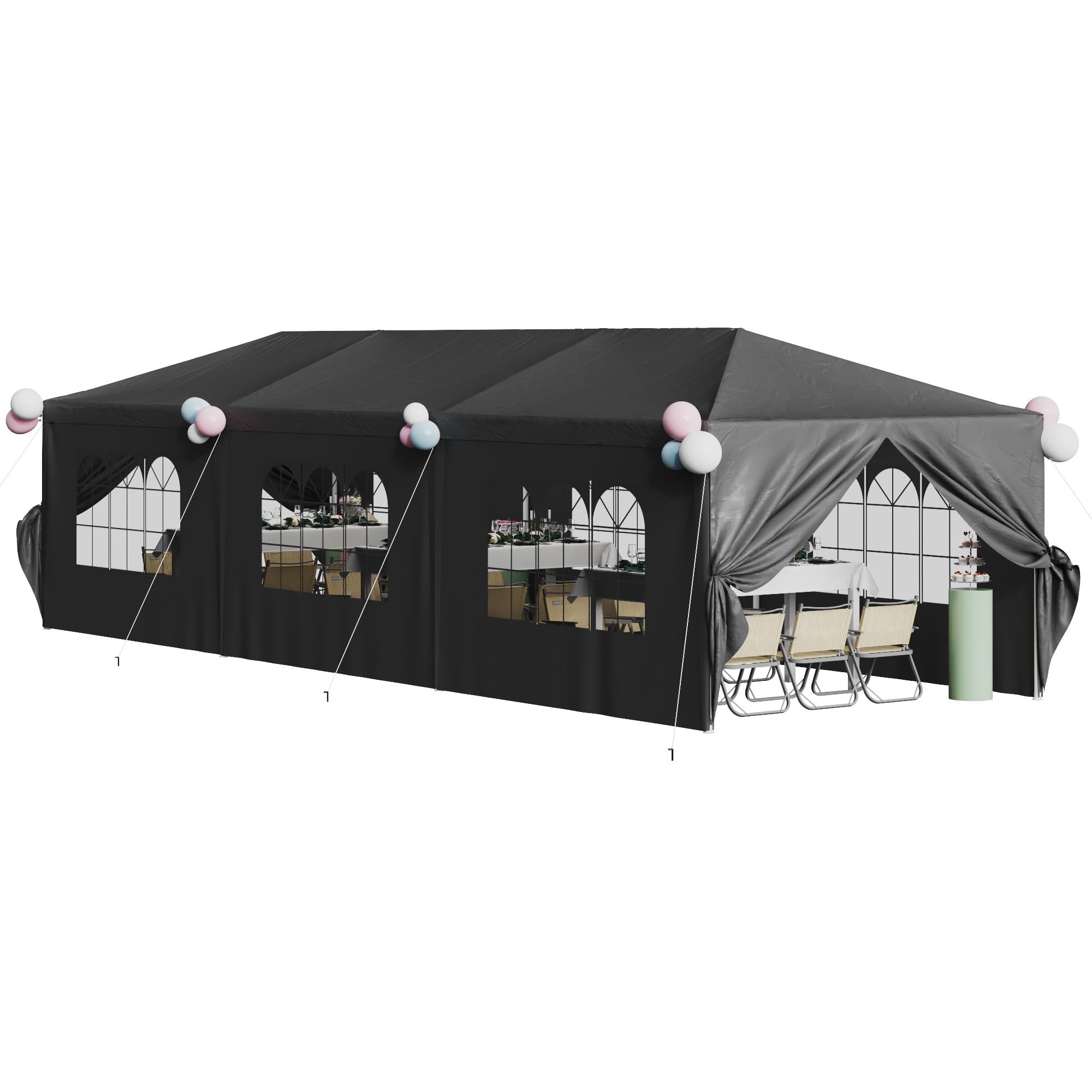 10'x30' Heavy Duty Waterproof Party Tent - Outdoor Wedding Canopy with Removable Sidewalls - Event Booth Gazebo Shelter for Backyard, Festival & Camping (Black)