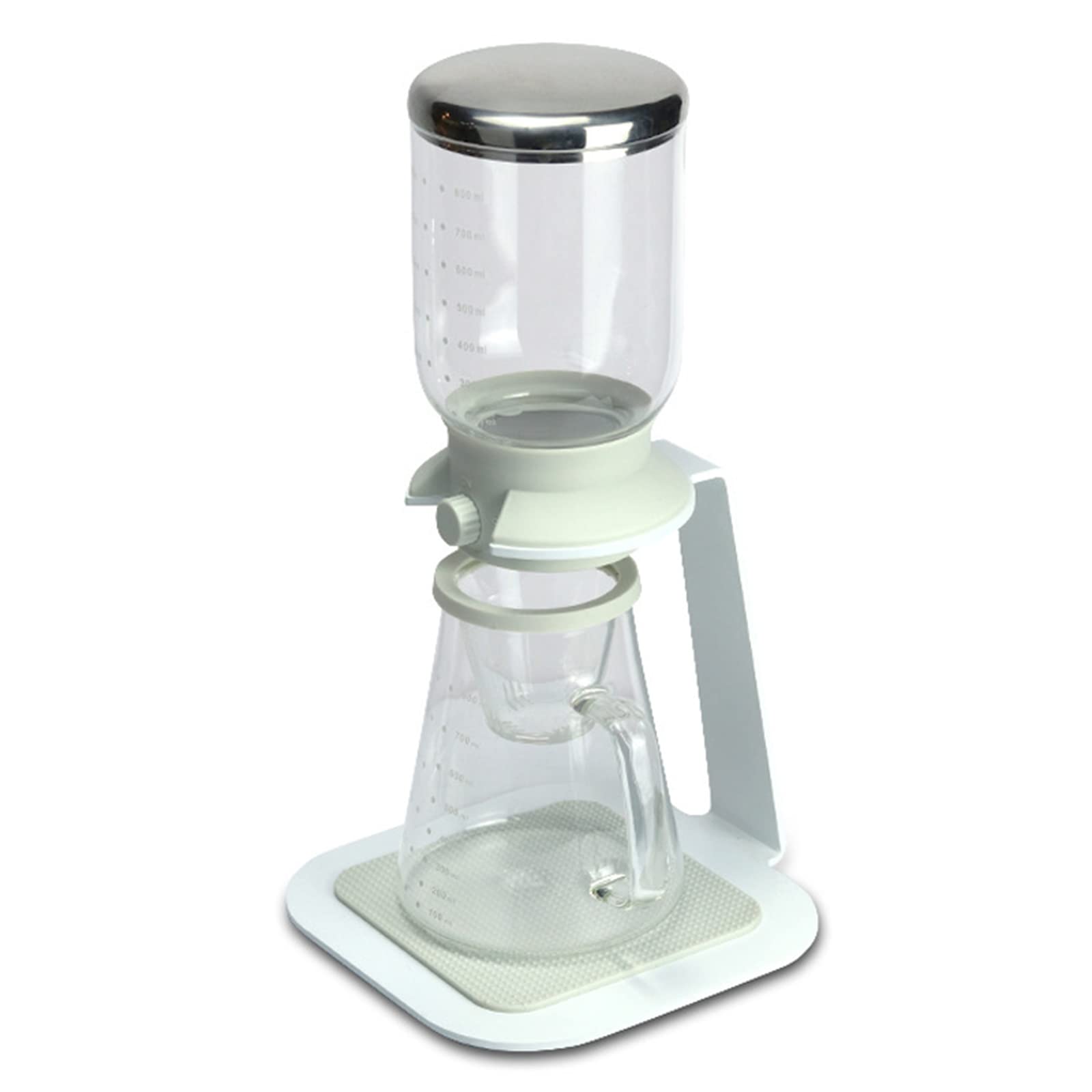 800ML Glass Cold Brew Coffee Maker with Adjustable Drip - Reusable Iced Coffee Pot for Espresso, Cold Brew & Iced Coffee - Perfect for Home, Office & Outdoor Use (White)