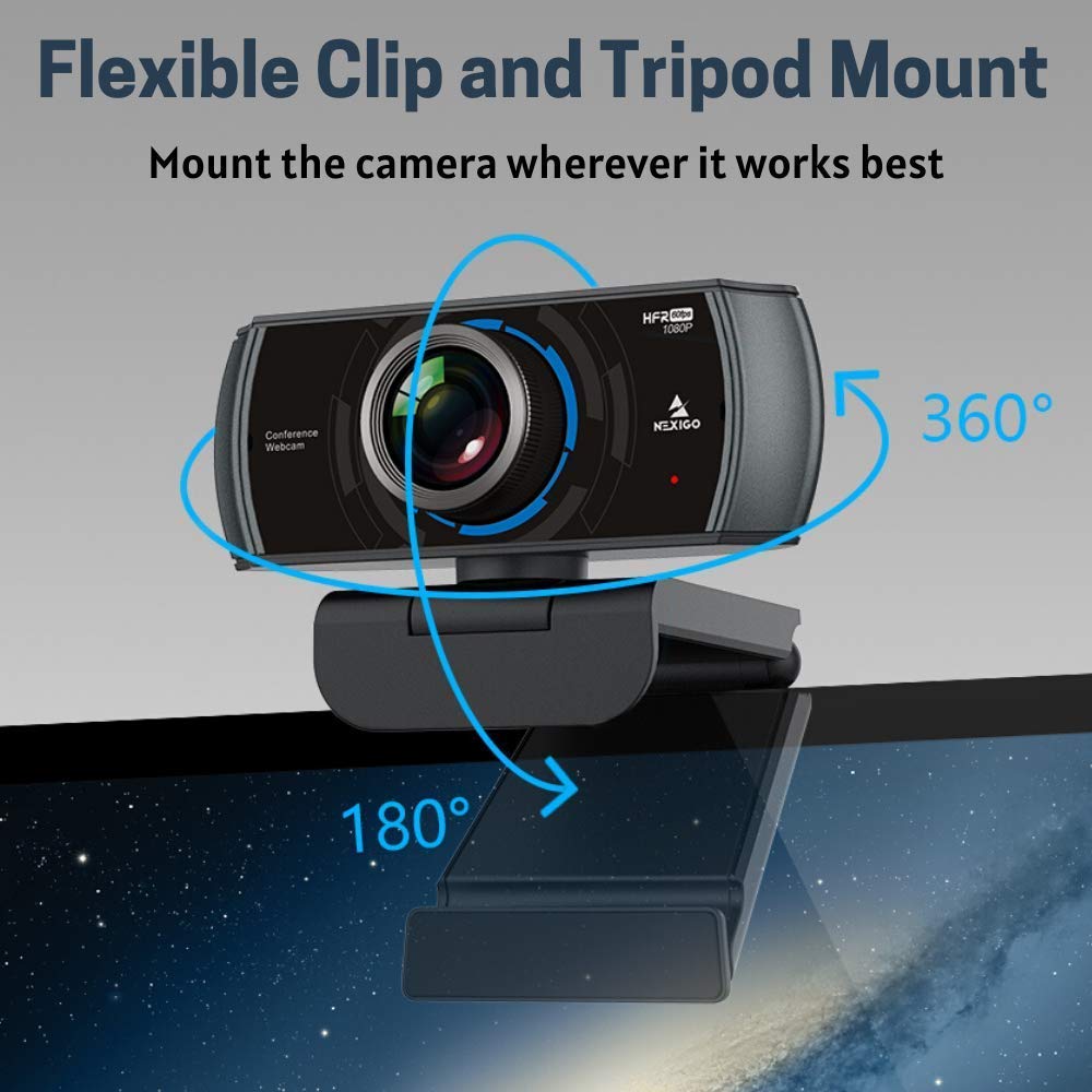 NexiGo N980P 1080P 60FPS Webcam with Built-in Dual Microphones - HD USB Computer Camera for PC, Mac, Laptop - 120° Wide Angle for Zoom, Skype, FaceTime, Microsoft Teams - Noise Reduction & Plug-and-Play (Renewed) - Perfect for Remote Work, Online Classes & Video Conferencing