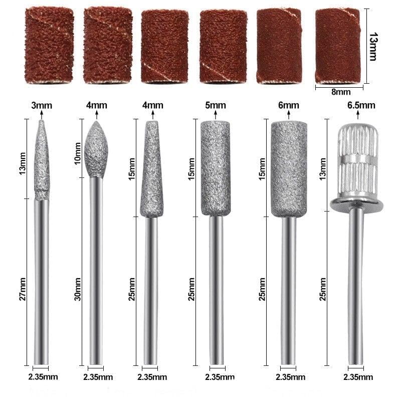 Professional 6Pc Nail Drill Bit Set for Acrylic Nails, Manicure & Pedicure - Includes Crystal Nail Files, Sanding Bands & Drill Bits - Perfect for Nail Salons, Home Use & DIY Beauty Care