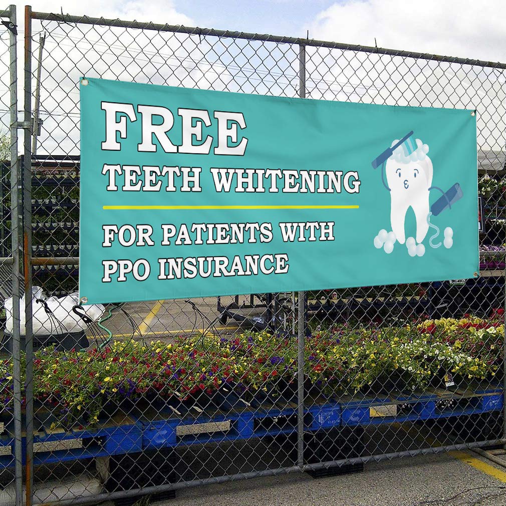 Premium Vinyl Banner - 16x40 Inches with 4 Grommets | Weatherproof Outdoor Sign for Dentist, Dental Health Care & Industrial Yard Use | Includes Free Teeth Whitening Offer | Perfect for Business Advertising, Events & Construction Sites