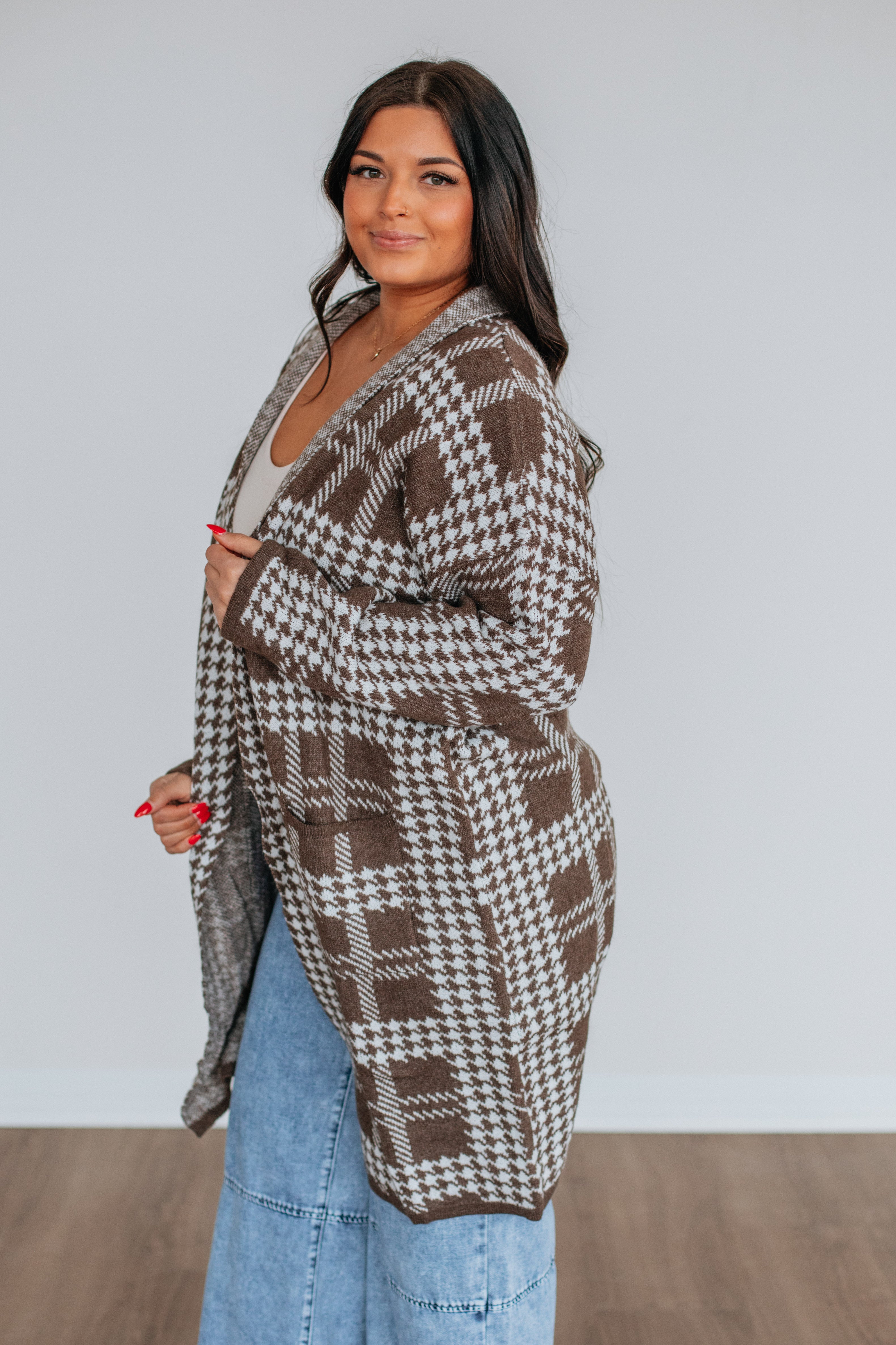 Jaylen Houndstooth Cardigan for Women - Classic Knit Sweater with Button Front - Perfect for Office, Fall Outfits & Casual Wear