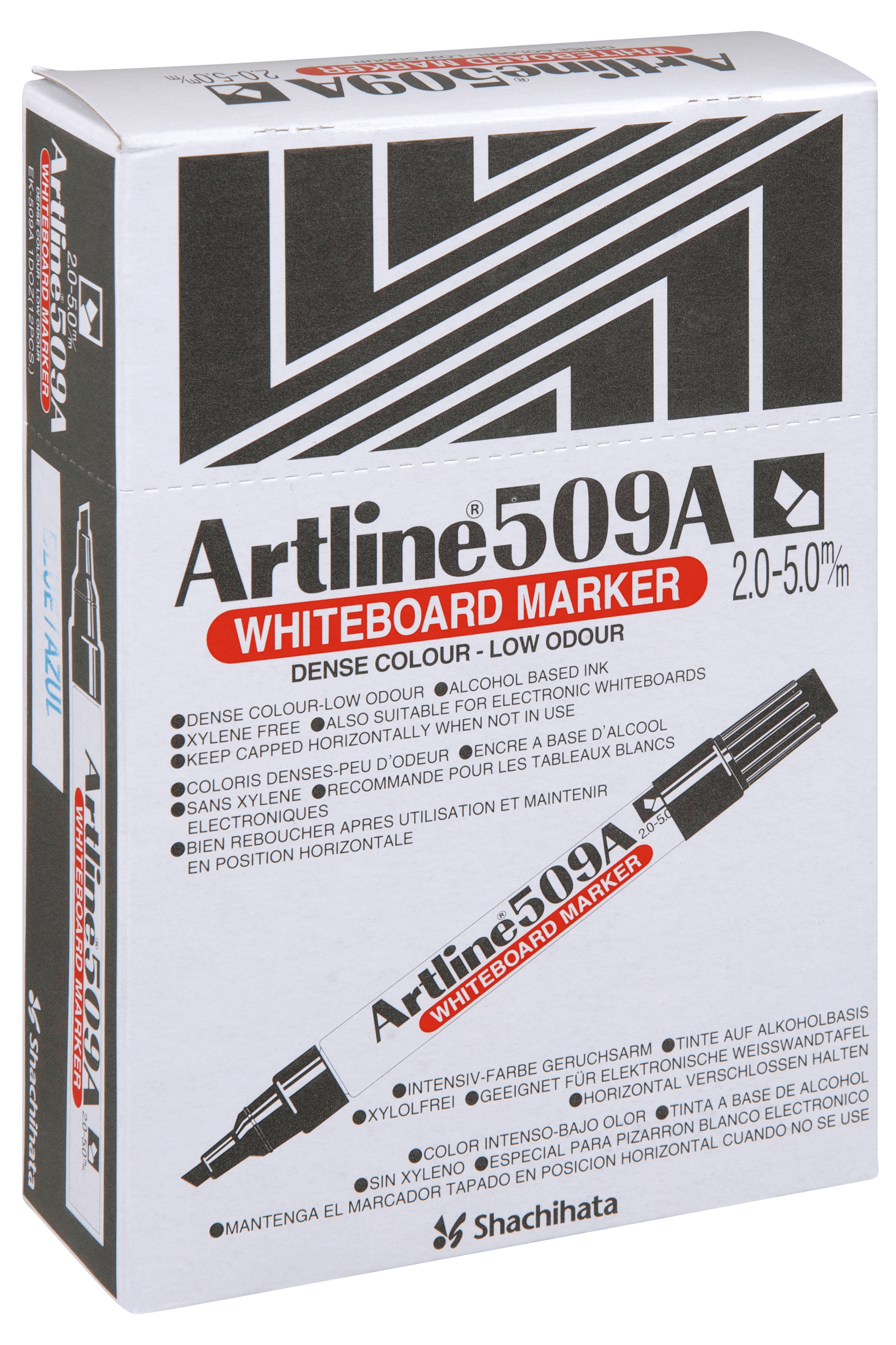 Artline 509A Whiteboard Markers - 5mm Chisel Tip, Blue Ink, Pack of 12 - Perfect for Office, Classroom & Home Use