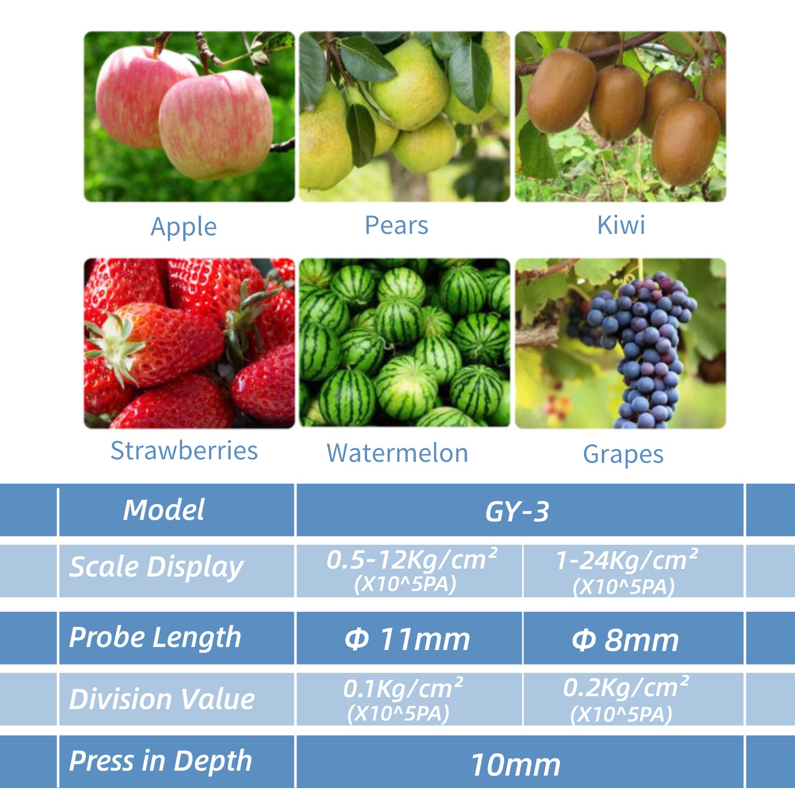 Fruit Firmness Tester with 2 Measuring Heads - Digital Penetrometer for Measuring Apple, Pear & Peach Hardness | Portable Sclerometer for Fruit Maturity Testing in Farms, Orchards & Food Labs