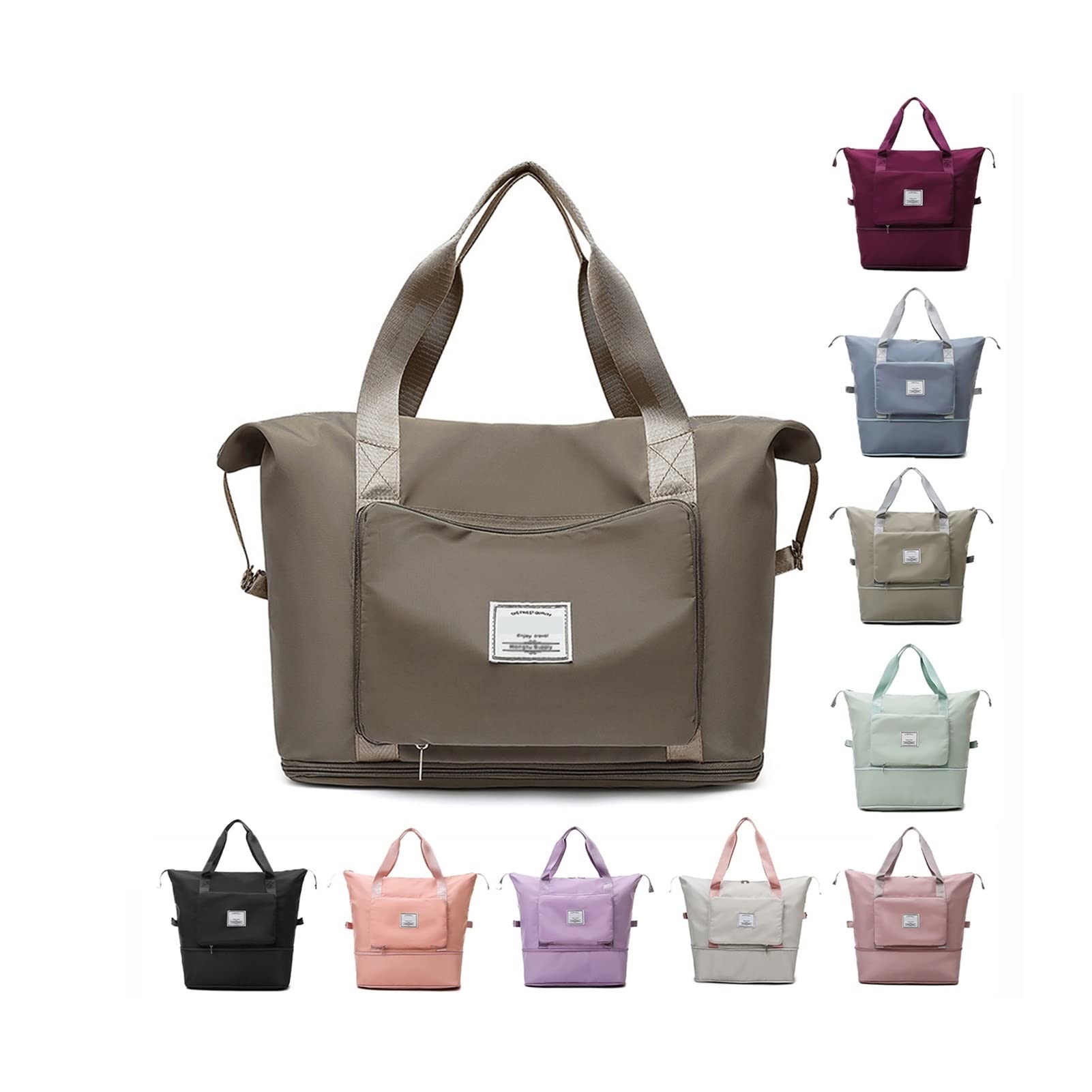 XIRUJNFD Large Capacity Waterproof Folding Travel Bag for Women - Collapsible Lightweight Handbag with Durable Zipper, Perfect for Weekend Getaways, Business Trips & Gym (Khaki)